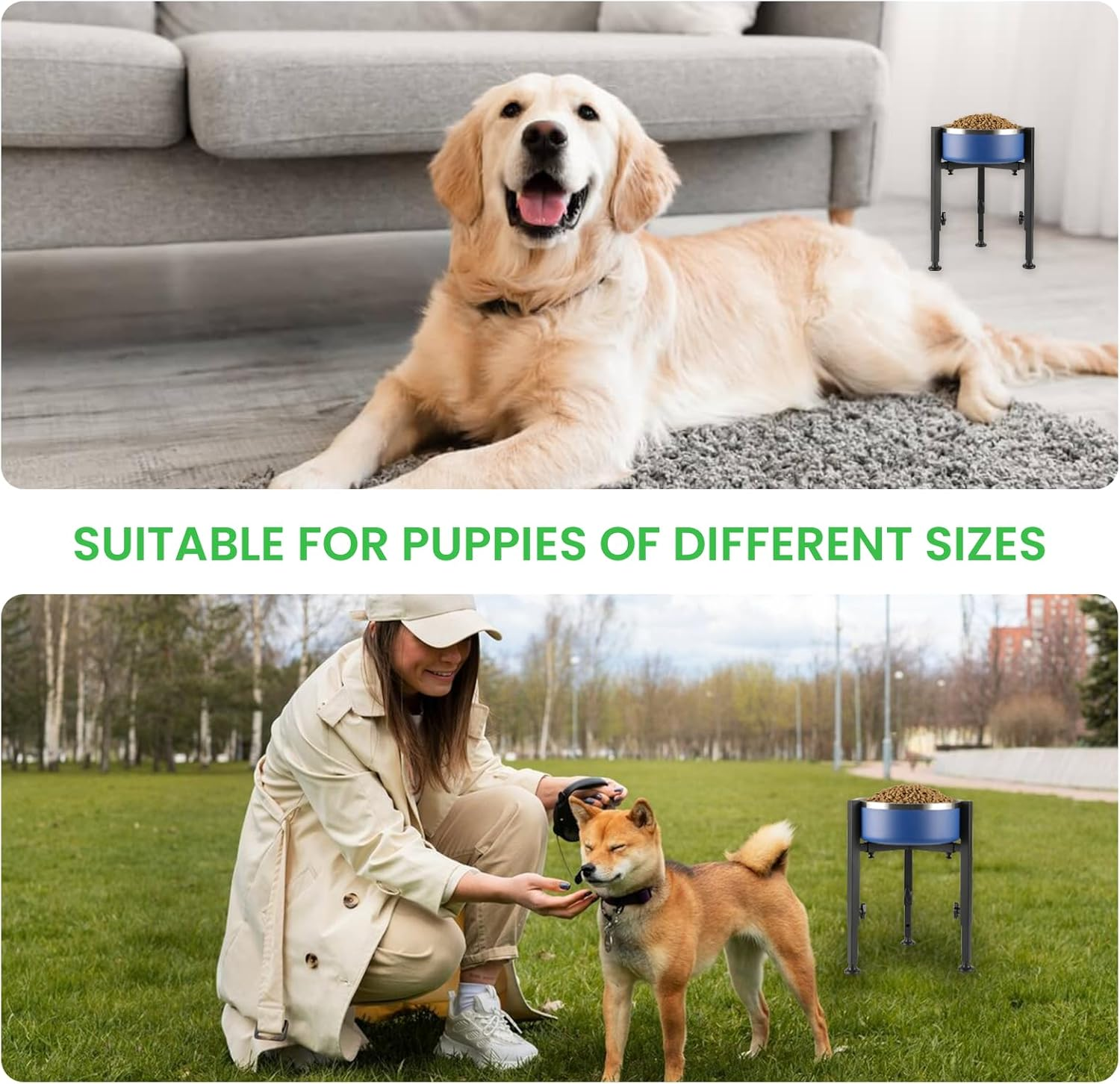 Raised Dog Bowls, Height Adjustable Raised Dog Bowl Holder, Metal Raised Dog Bowl Stand for Small, Medium and Large Dogs, Adjustable Height and Width, Black