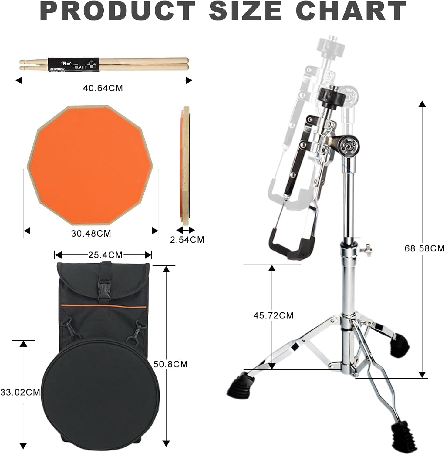 Yazoni Drum Practice Pad with Drum Stand Set - 12 Inch Mute Double Sided Silent Drum Practice Training Pad Set with Drumsticks, Drumstick Holder, Carrying Bag, Adjustable Stand, Suitable for Beginners image number 3