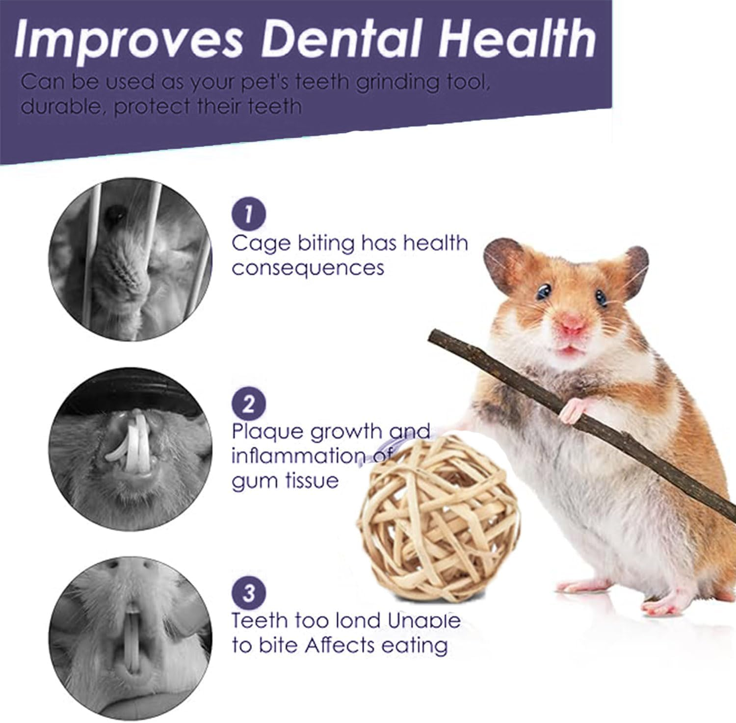 Roczential 11Pcs Hamster Toys Set Natural Wood Hamster Cage Accessories with 11-Pack Different Chew Toys Natural Molar Tools for Rabbit Guinea Pig Gerbil Chinchilla. image number 3