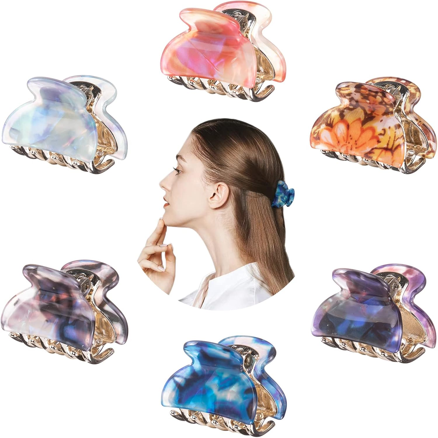 Kavya Pack of 6 Women'S Hair Clips, Small Square for Thin Hair, Non-Slip Hair Clips, Tortoiseshell Acetate Leopard Hair Clips for Women and Girls