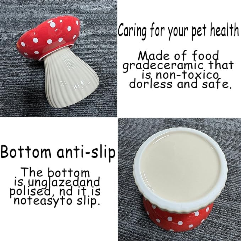 WEZCHUGHAOL 2 Pack Elevated Cat Bowls - Ceramic Raised Pet Food & Water Dishes with Non-Slip Base, Whisker Friendly Tilted Design for Flat-Faced Cats & Kittens, Mushroom Style Feeder image number 2