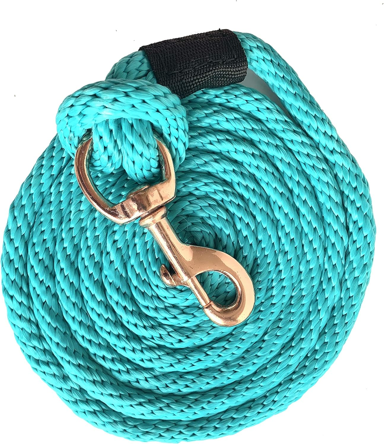 Majestic Ally Pack of 2 Solid Poly Lead Rope for Horses & Livestock &ndash; 10 Foot Long and 5/8 Inch Thick - Replaceable Heavy-Duty Bolt Snap &ndash; Handmade &ndash; Soft, Broken in Feel (Turquoise) image number 1
