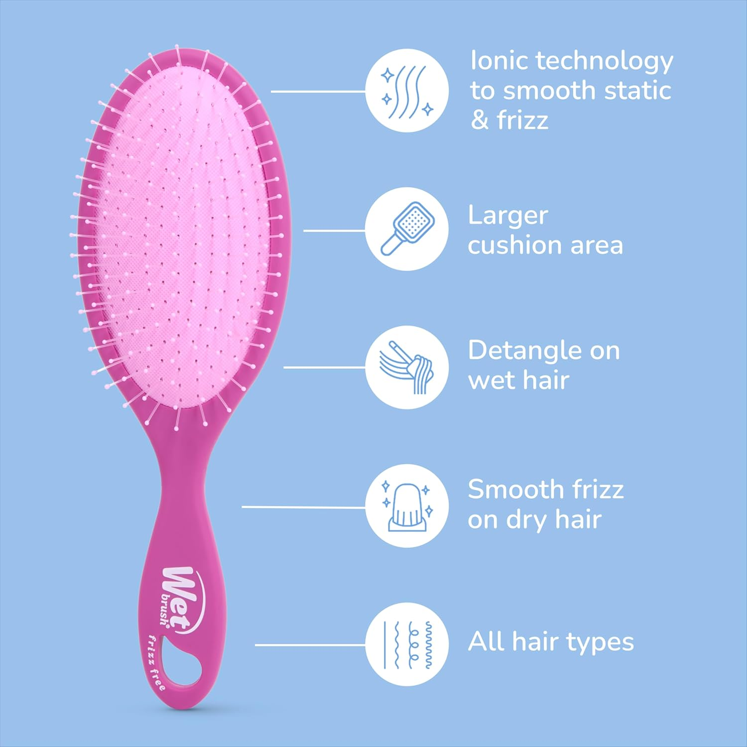 Wet Brush Frizz Free Detangler Reduces Frizz, Static & Flyaways Using Ionic Technology, Smooth Finish Styling Brush Adds Shine, Ergonomic Design, Works on All Hair Types, Wet or Dry Hair, Purple image number 4