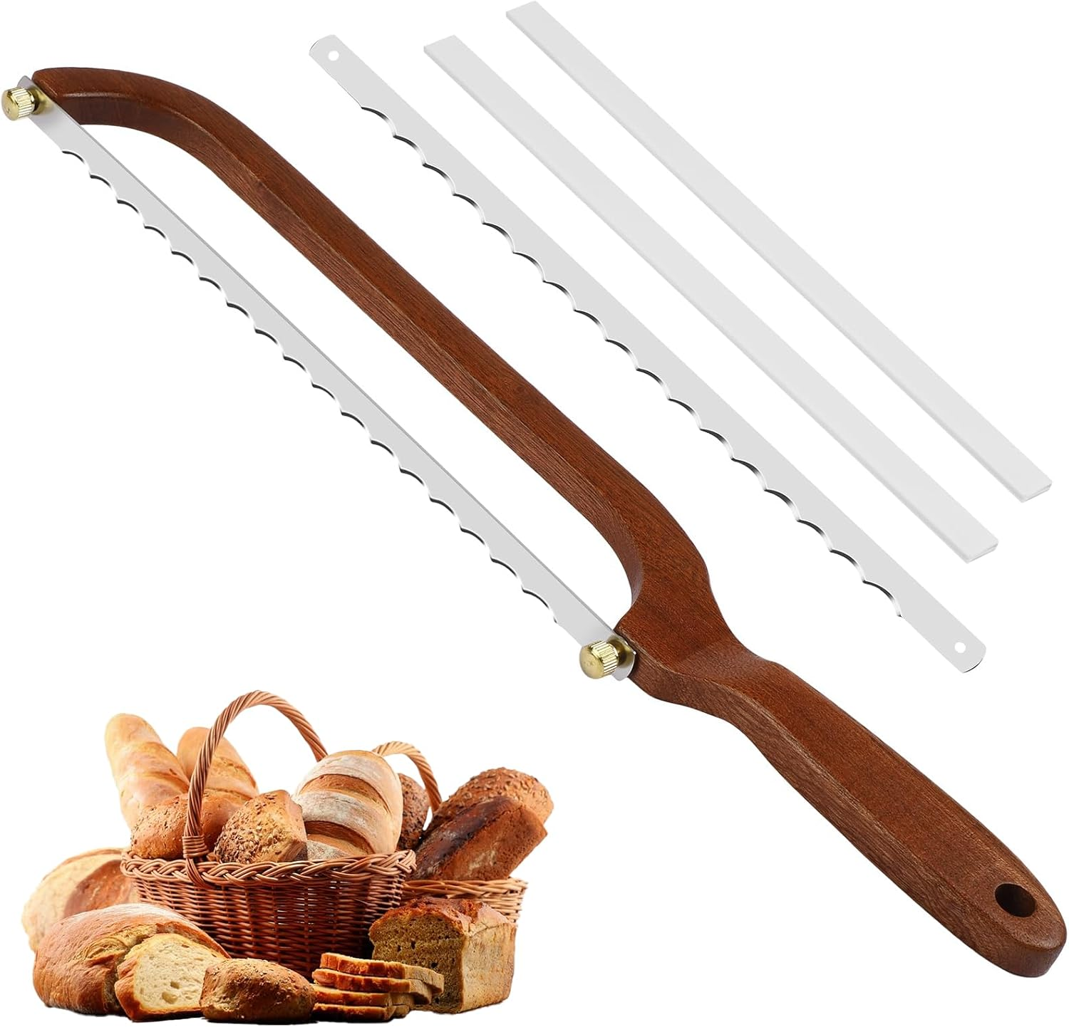 Sourdough Bread Knife for Homemade Bread - Wooden Bread Slicer with Bow Design - Premium Stainless Steel Serrated Saw Bread Cutter for Bagels, Baguettes Vegetables Fruits image number 3