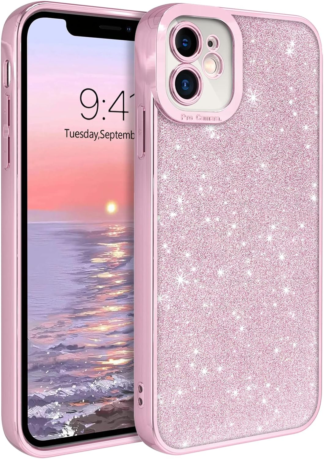 VENINGO Iphone 11 Case, Bling Sparkle Shockproof Full Body Protective Stylish Slim Glitter Cute Women Girls Girly Soft TPU Non Slip Drop Protection Lovely Phone Cases Cover for Iphone 11 6.1 Inch,Pink