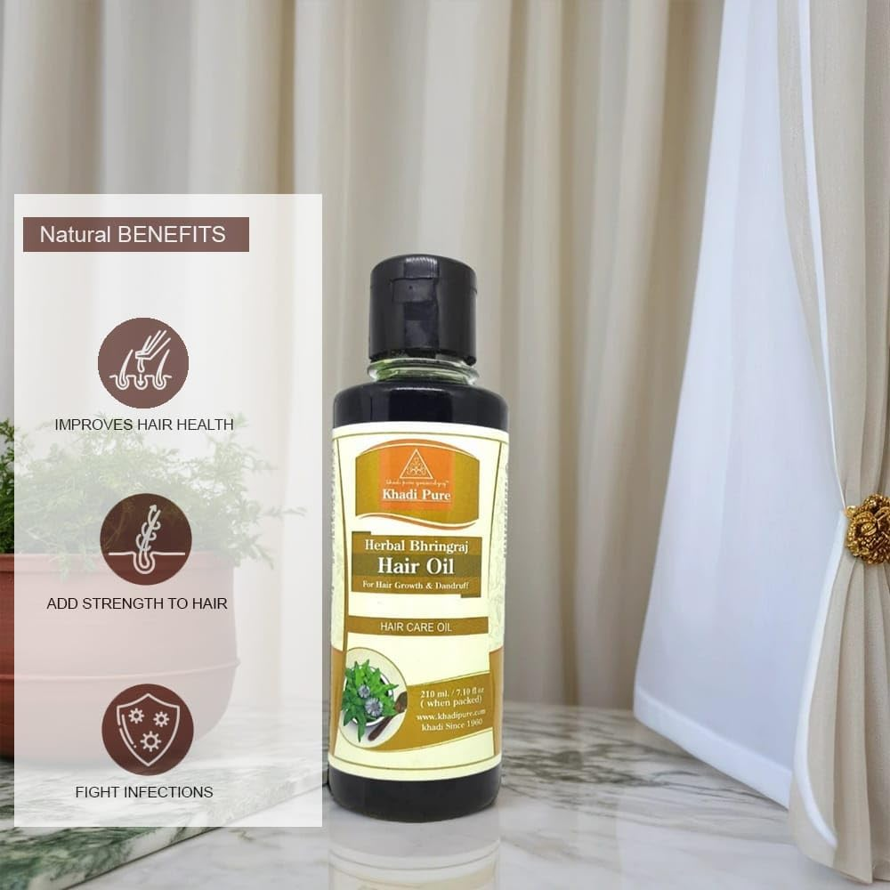 Khadi Pure Bhringraj & Vitalising Hair Oil, 210 Ml (Pack of 4) image number 1