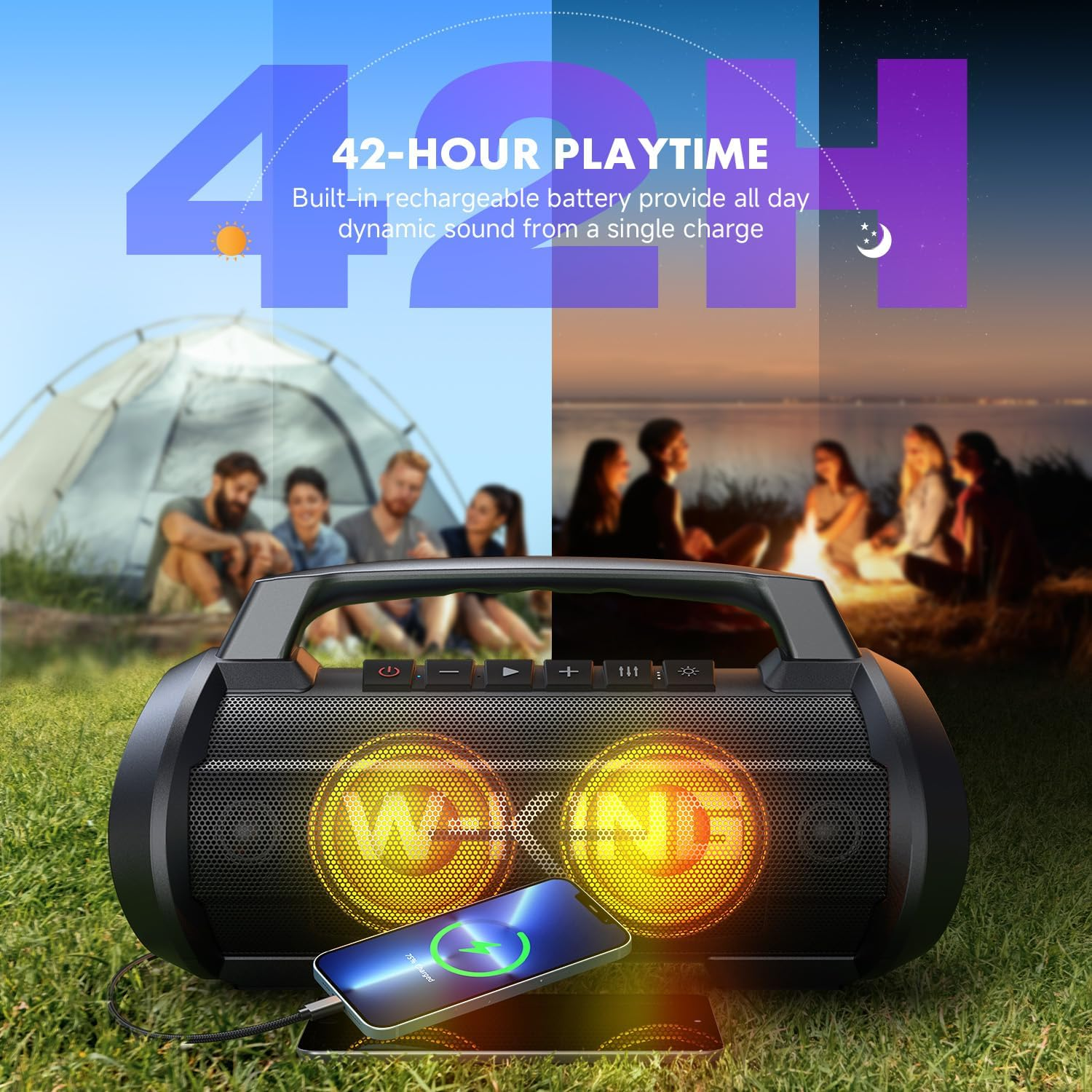 W-KING Portable Bluetooth Speakers, 70W Loud Stereo Sound with Subwoofer, Deep Bass, 42H Play,Dsp,Ipx6 Waterproof,Led Light,Eq,Powerbank,Mic In,Tf Card, AUX, Outdoor Speaker for Party, Camping image number 3