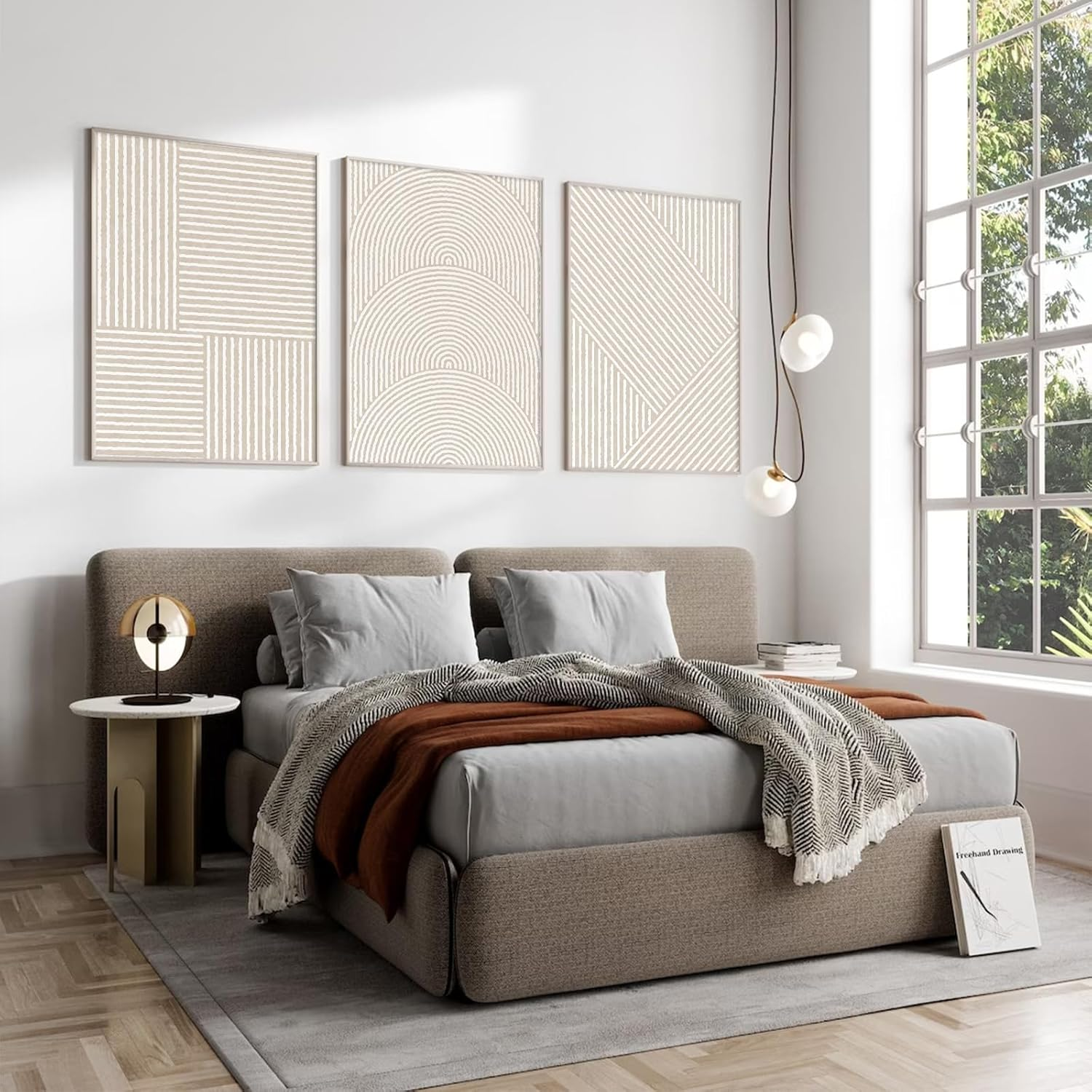 Beige Abstract Wall Art Pictures Set of 3 Boho Modern Canvas Wall Decor Neutral Line Wall Art Minimalist Art Abstract Beige Prints Painting Modern Artwork for Living Room Bedroom 16X24 Inch Unframed image number 1