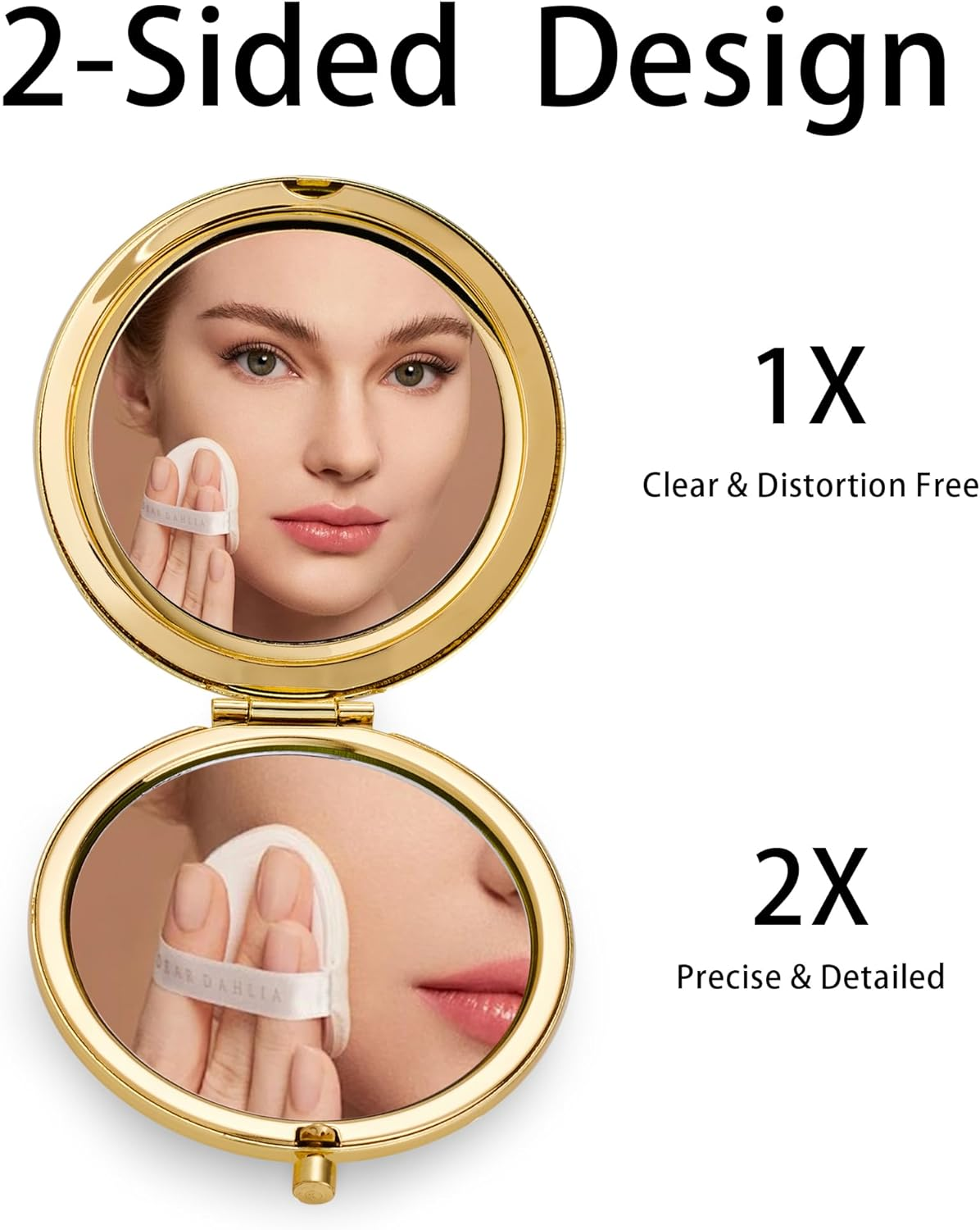 Compact Mirror, Pocket Travel Makeup Mirror for Purse, Metal round Shell, 2-Sided 1X/2X Magnifying, Portable, Folding, Handheld, Gold, 1 Pack image number 2