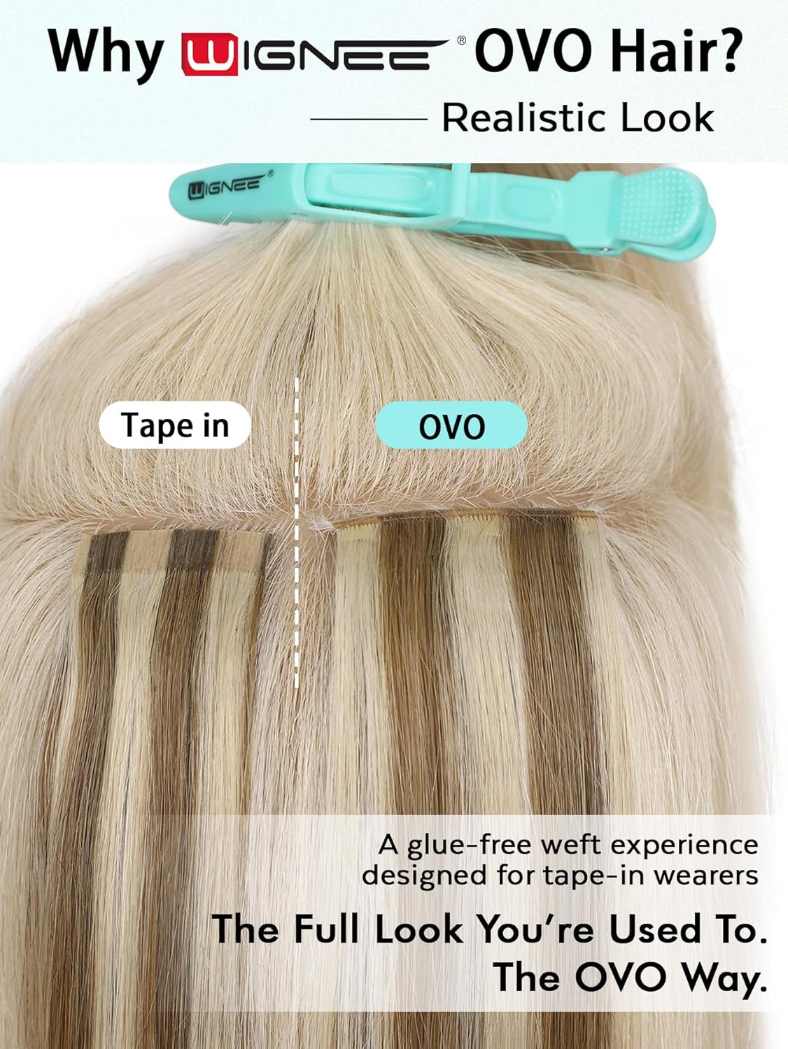 WIGNEE OVO Hair Extensions Real Human Hair Wefts Blonde Ombre 18 Inch Seamless Invisible Glueless Salon Quality with Micro Beads Add Volume & Length for White Women(9A/60) image number 4