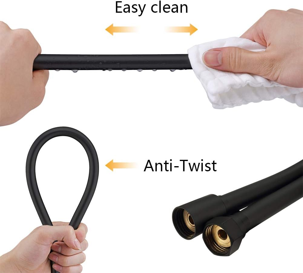 GRIFEMA G852B-18 PVC Smooth Black Universal Shower Hose 1.8M, Replacement Shower Pipe with Brass Connections, Flexible Anti-Twist image number 2