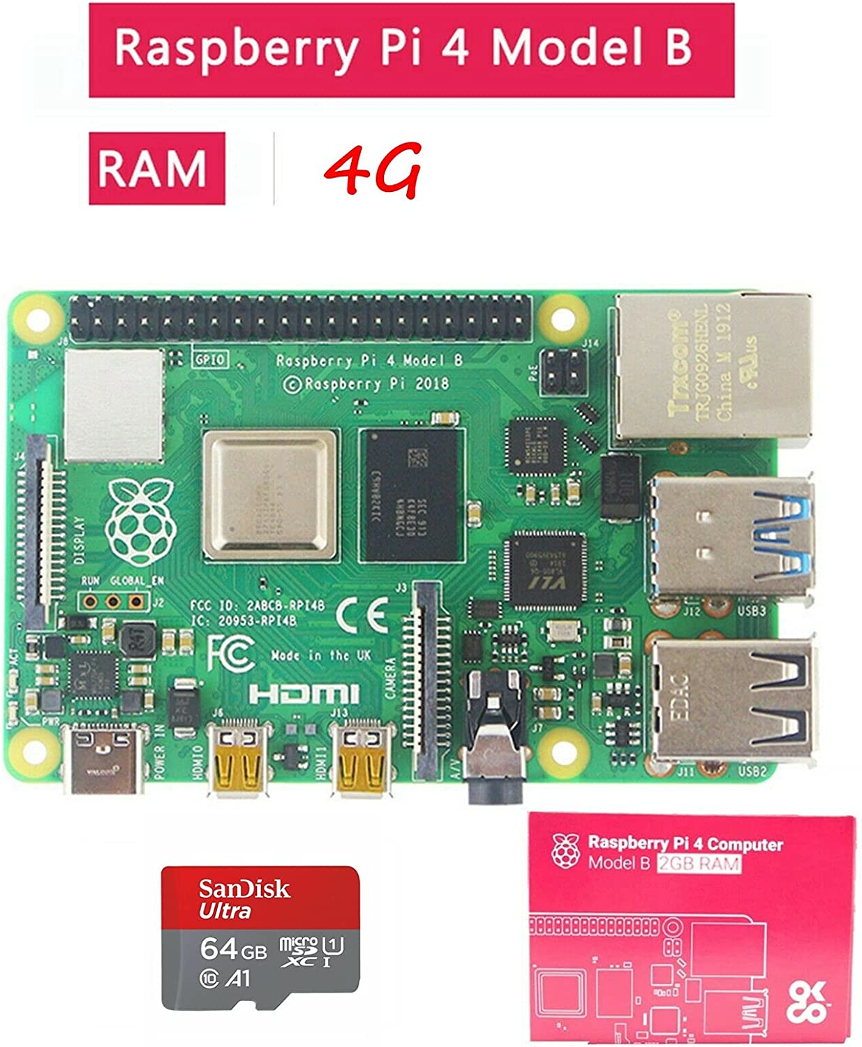 DIGISHUO Raspberry Pi 4B Model B 2/4/8GB RAM DIY Kit Case Fan SD Card Micro-Sd HDMI (4G Module 8 in 1 Kit) image number 1