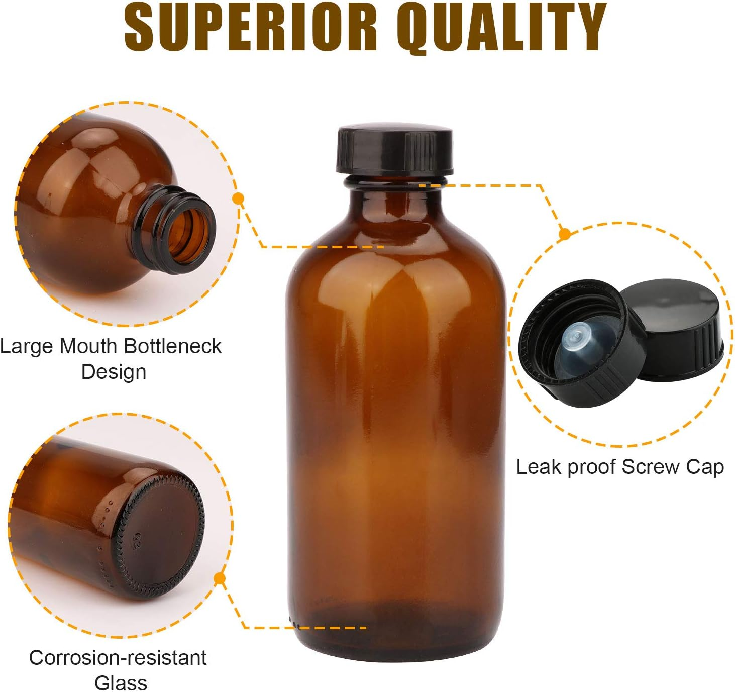 Maredash 8Oz Amber Glass Bottles, 20 Pack Glass Storage Bottles with Black Lids (Brown, 20 Labels, with Funnels, Droppers and Brush) image number 5