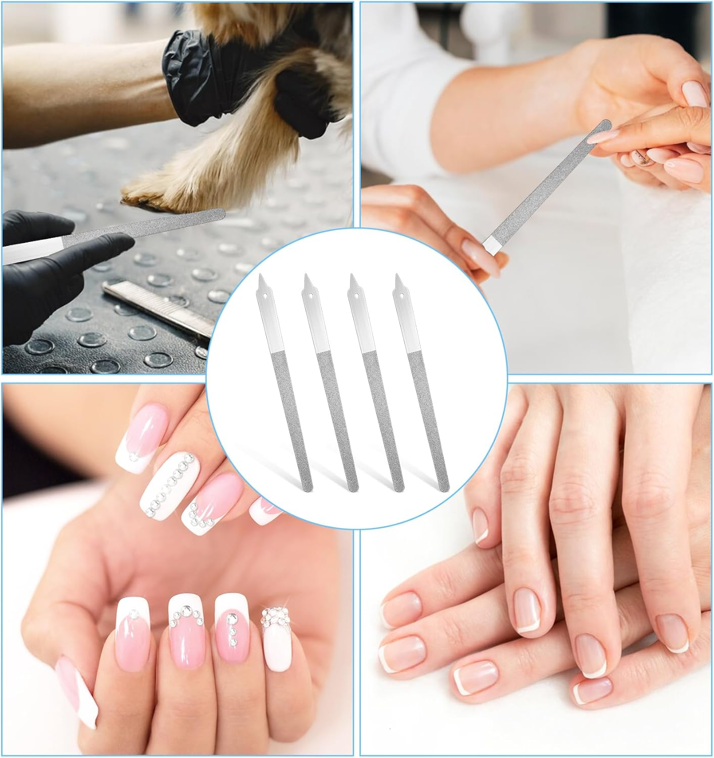 4PCS Diamond Nail File, 6 Inch Stainless Steel Diamond Dust Nail File, Stainless Steel Nail Filer for Salon Home image number 5