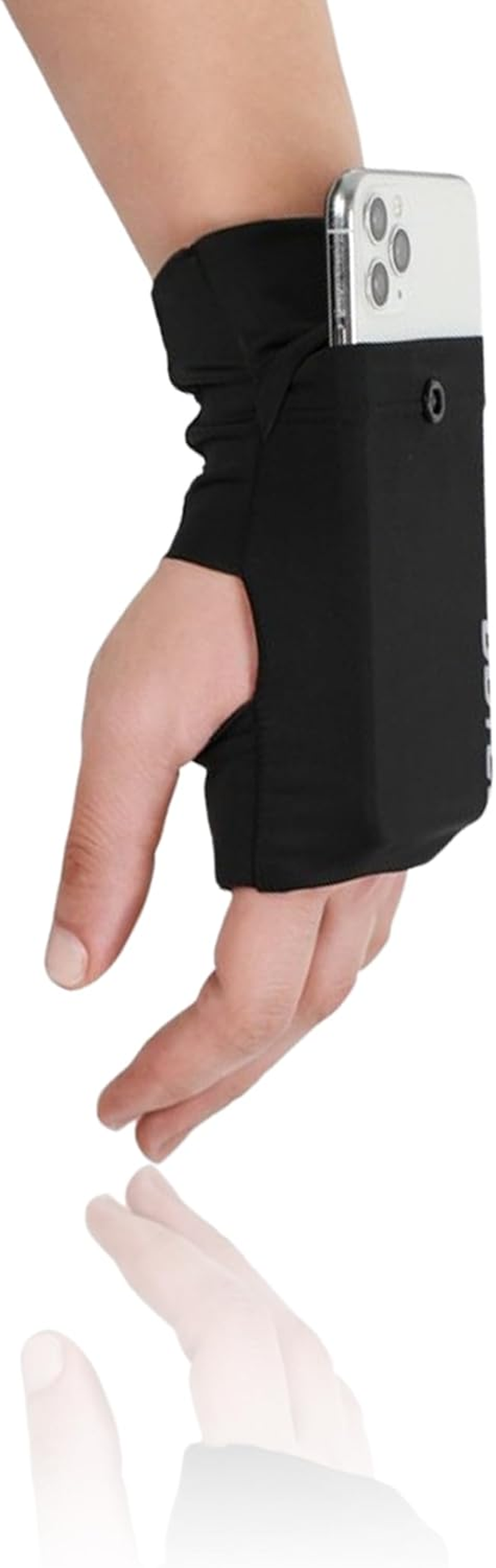 Adjustable Cell Phone Armband with Reflective Logo, Non-Slip Knitted Cloth for Running, Walking, Hiking, and Cycling Black Wrist Bag image number 2