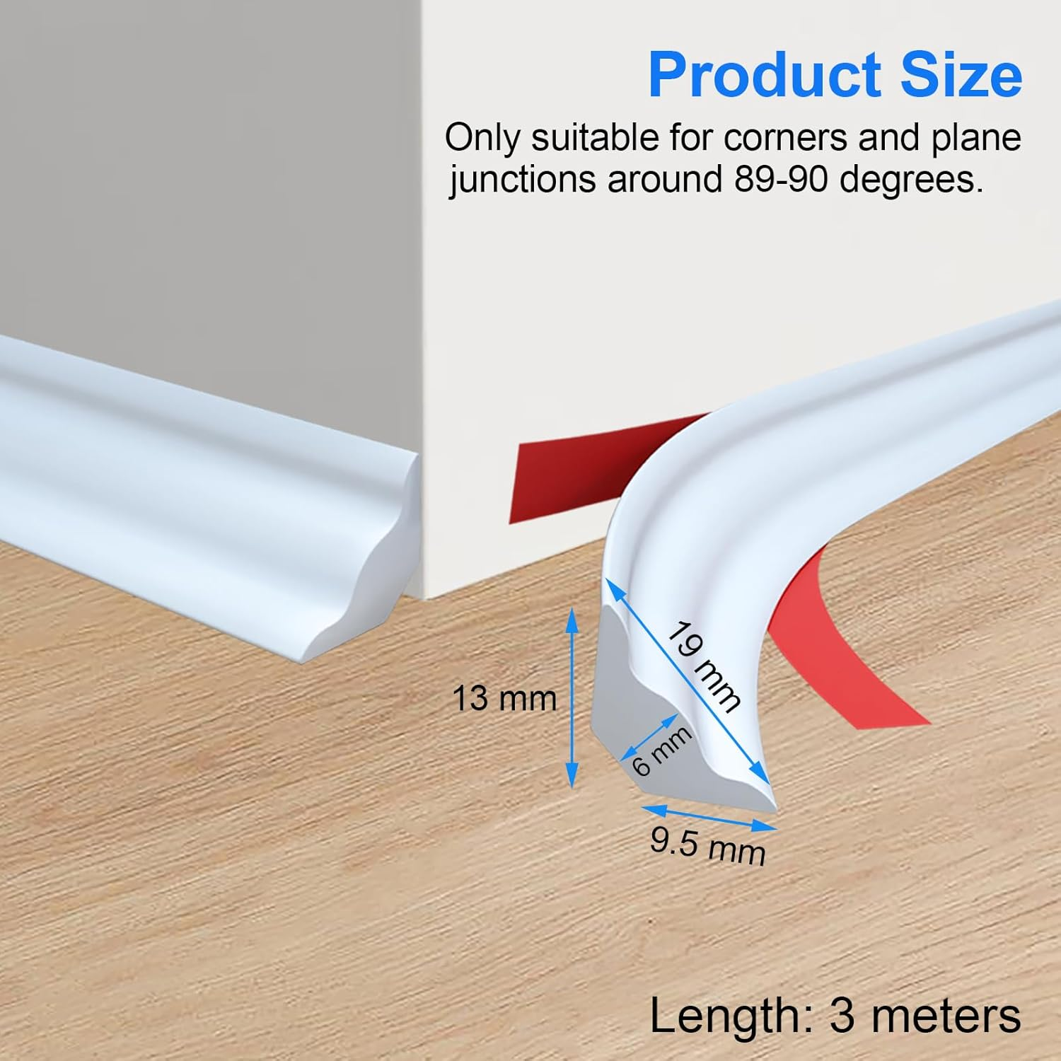 PVC Quadrant Trim, 10 FT Self Adhesive Plastic Wall Corner Edging Strip,Tpe Skirting Board Trim, Moulding Trim, Caulk Strip for Laminate Flooring, Wall, Ceiling, Cabinet (19Mm*13Mm, 3M) image number 5