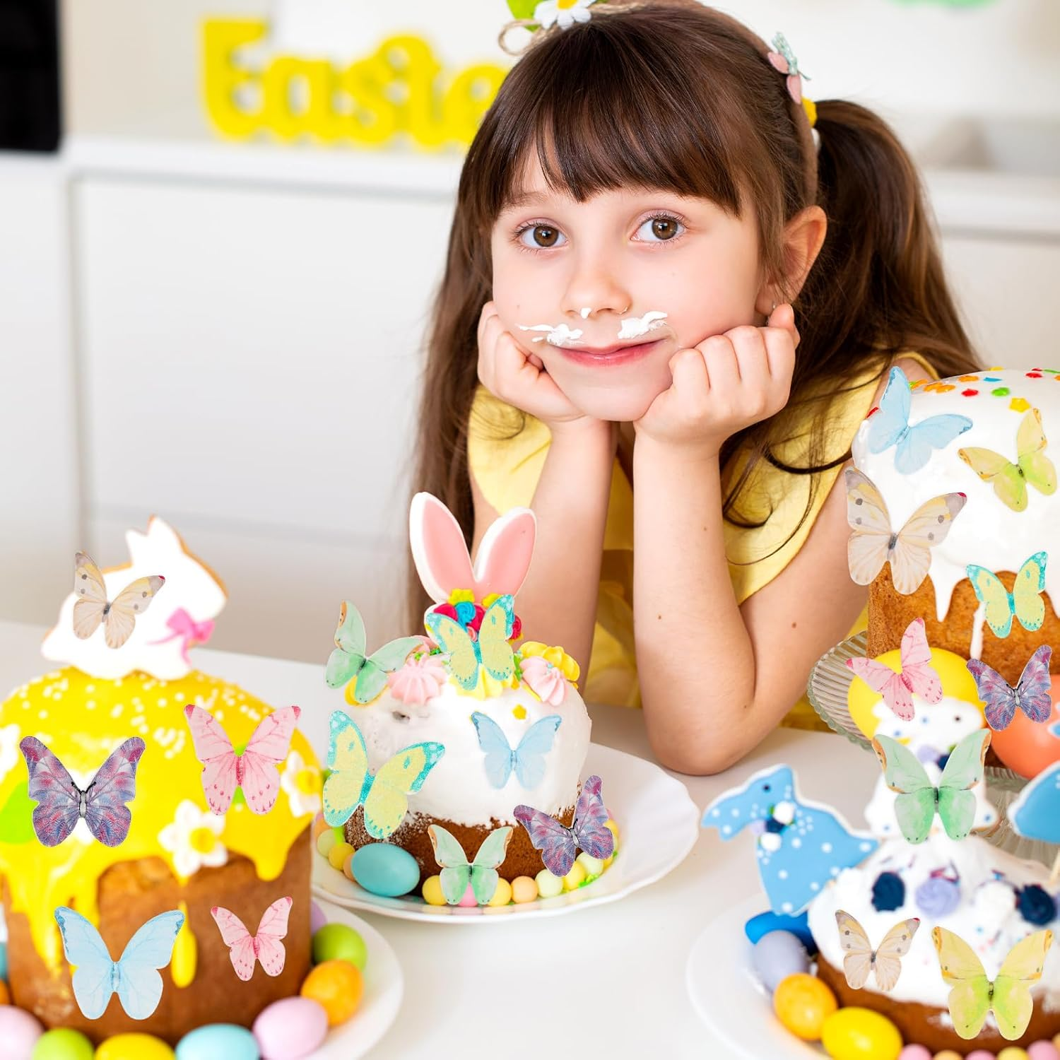 40Pcs Edible Butterfly Cupcake Toppers Wafer Paper Butterfly Cake Toppers Colorful Vivid Butterfly Cake Decorations for Wedding Anniversary Baby Shower Birthday Party Decorating image number 5