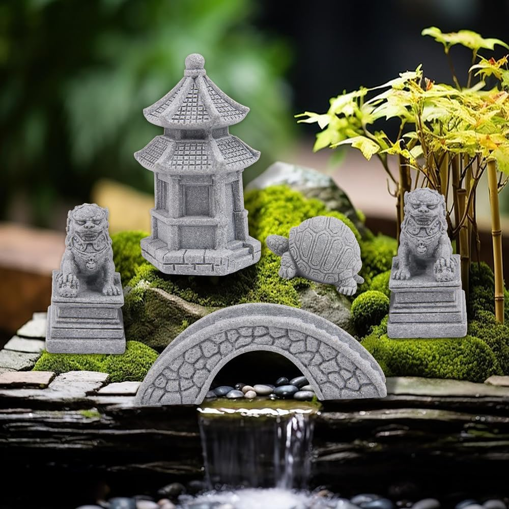 ZORZA 1Set Mini Chinese-Style Sandstone Figurines Enchanting Garden Bridge for Fairy Gardens Mini Zen Garden Decor Miniature Garden Accessories for Bonsai Terrariums Fish Tanks Decorations image number 3
