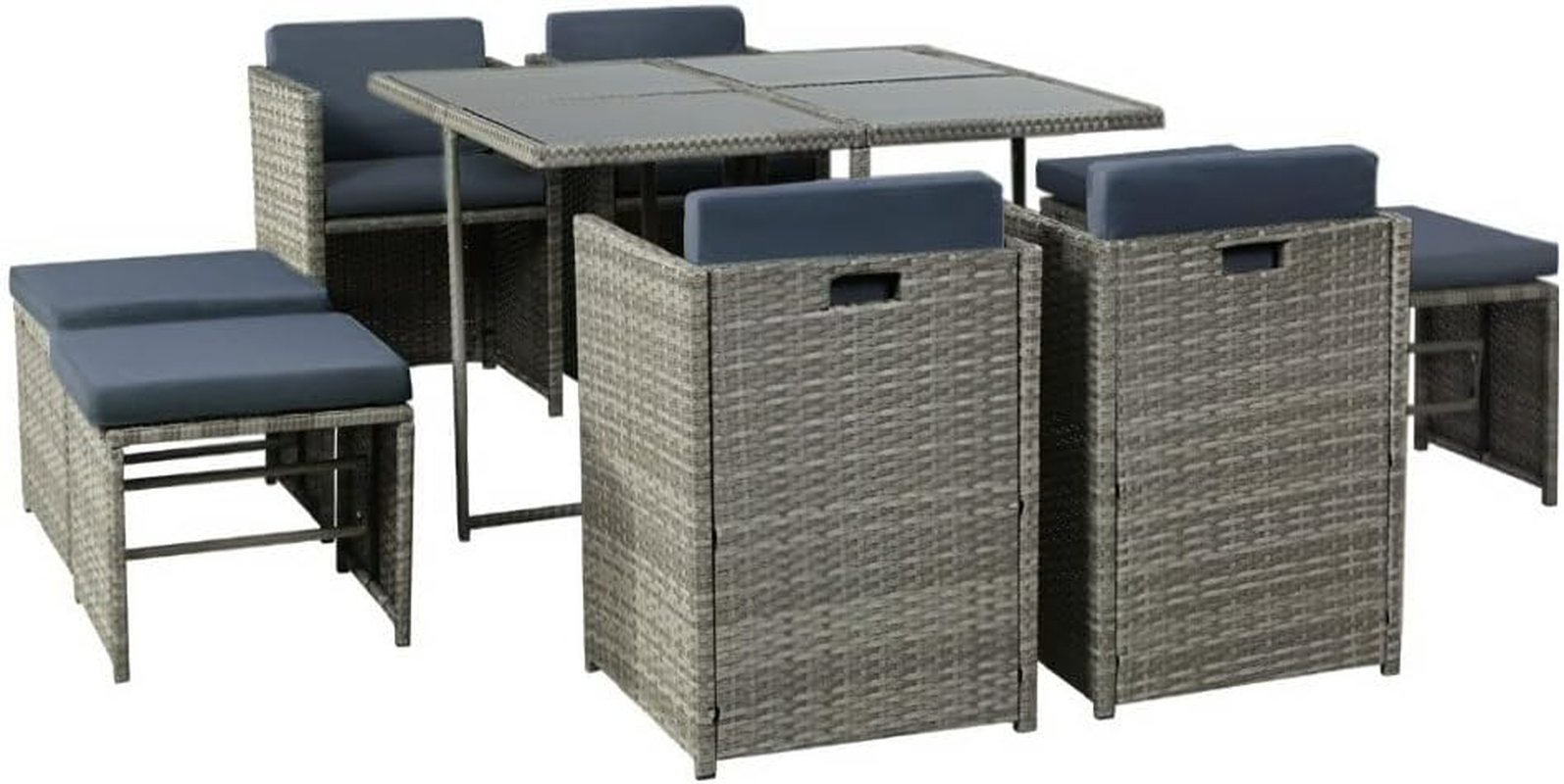 Gardeon Outdoor Dining Set 9Pcs Rattan Wicker Lounge Setting Table and Chairs, Patio Conversation Sets Furniture Garden Backyard, Weather-Resistant Cushions Storage Cover Grey with Ottoman - 13Pcs Hayman - Black image number 4