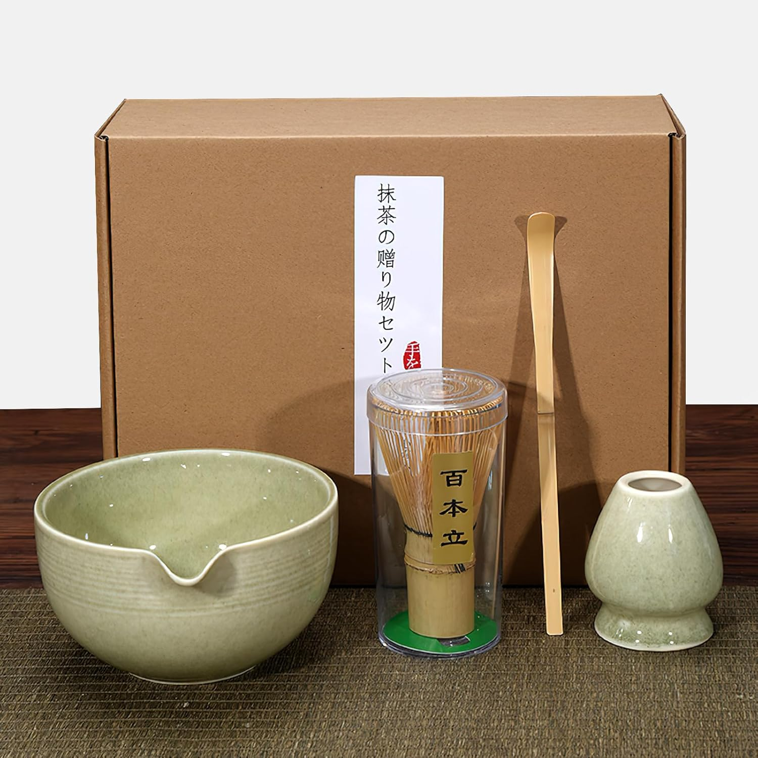 4Pcs Matcha Whisk Set -Great Matcha Bowl and Bamboo Matcha Whisk, Scoop, Spoon, Sifter, Whisk Holder, Perfect Matcha Set for Matcha Tea Ceremony (Green Spot) image number 4