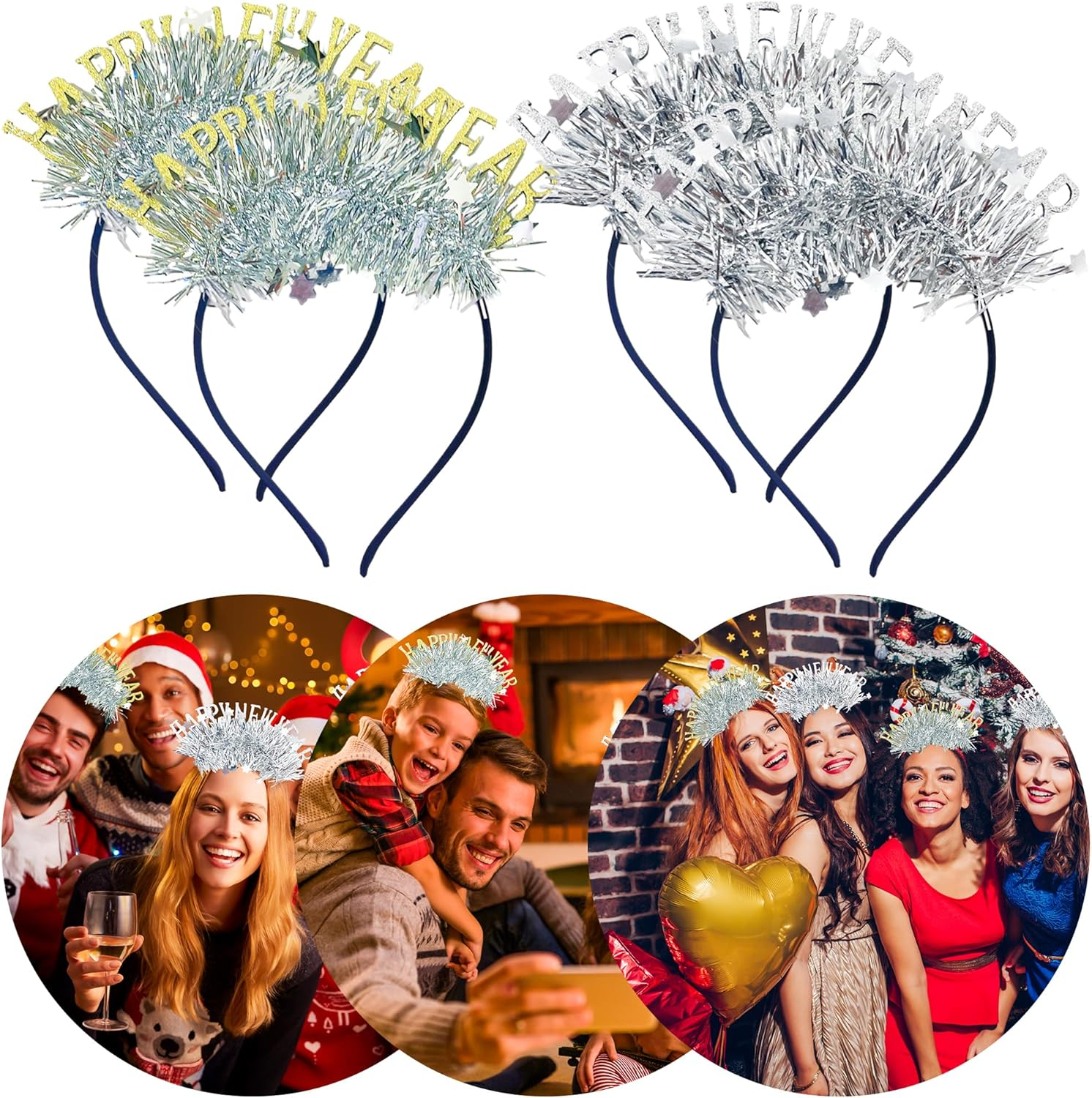 Jevenis 4 PCS Silver Stars Headband Happy New Year 2026 Party Headband New Year Eve Party Supplies Hat Eve Party Photo Booth Props image number 5