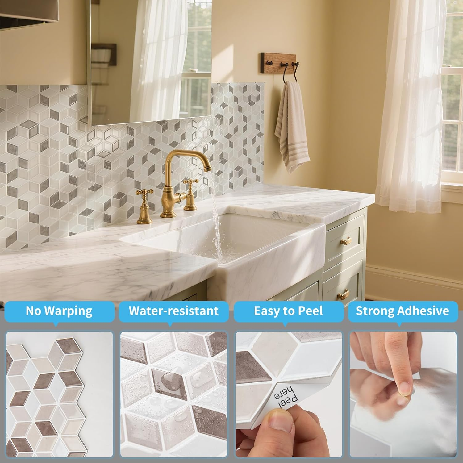 Art3D 10-Sheet Peel and Stick Backsplash Tiles, 30X30 CM Self-Adhesive 3D Wall Tiles for Kitchen, Bathroom, Countertop - Thickened Waterproof Design (Light Brown)