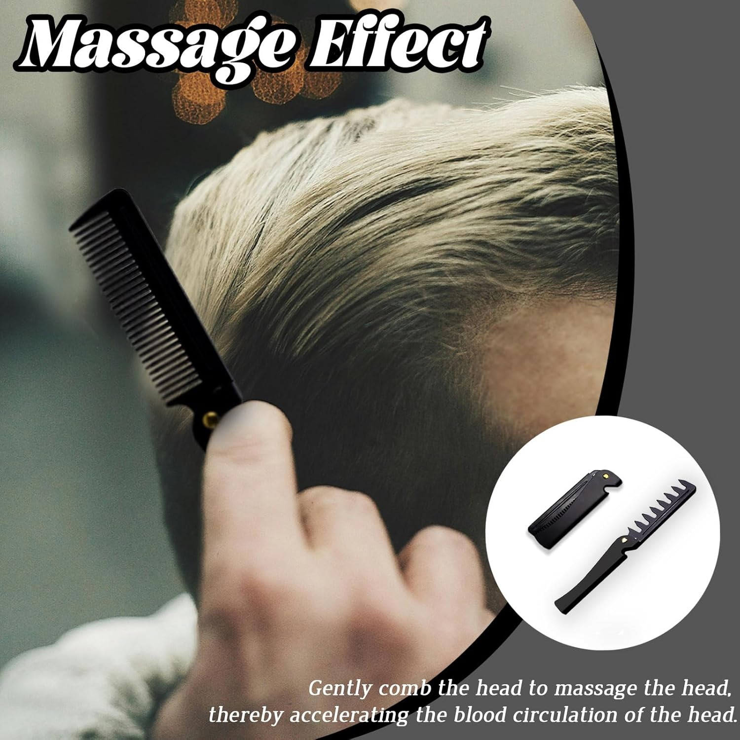 Realand 2Pcs Folding Pocket Beard Comb for Men - Fine Tooth & Wide Tooth Hair Comb with Stainless Steel Cover, Small Travel Comb for Styling Hair, Beard or Mustache (Black) image number 2