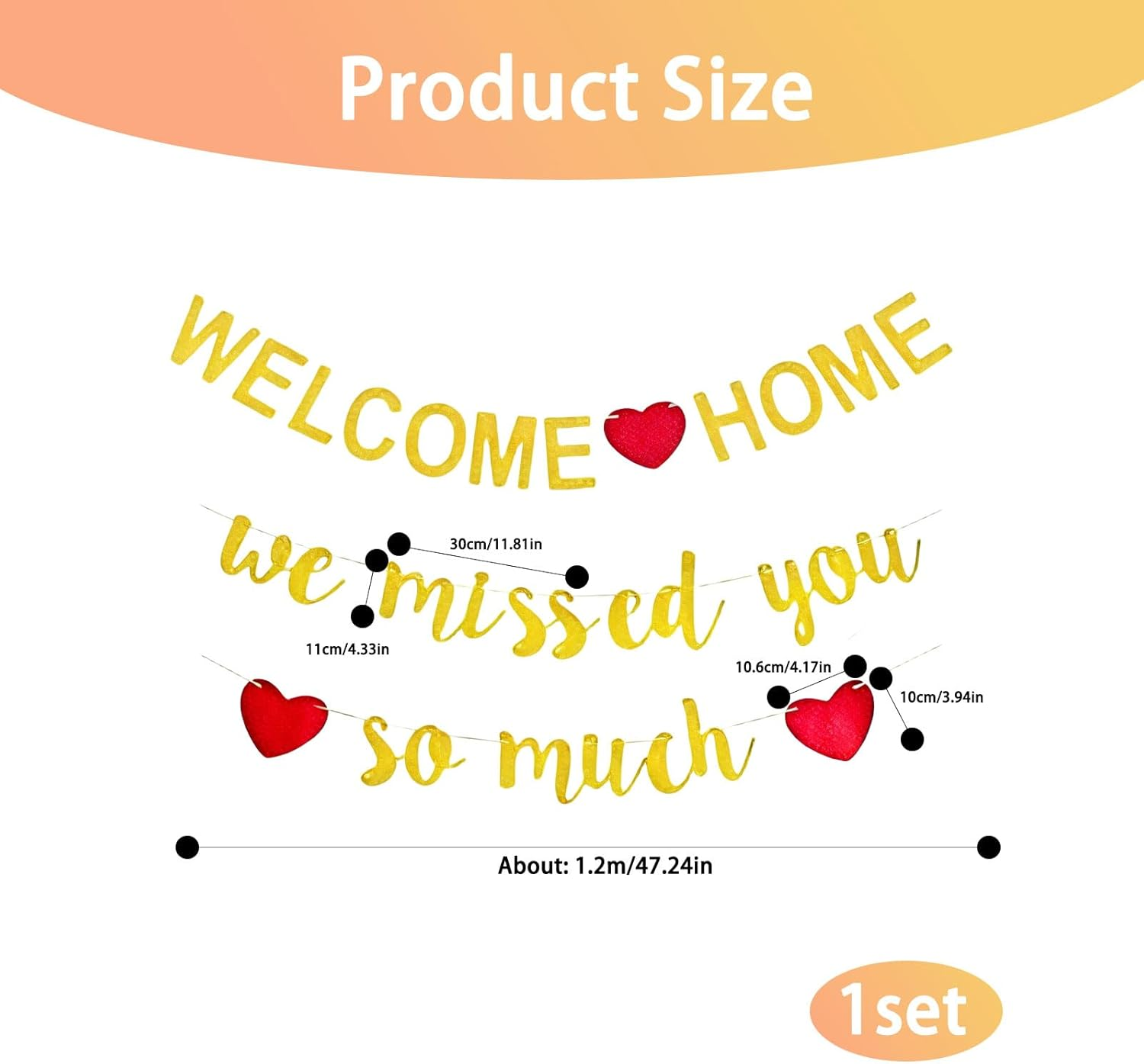 Welcome Home Banner, Pre-Strung Glitter Gold Party Decorations, Shiny Party Decoration Party Supplies, Easy-To-Hang Decoration Set, for Going Home, Military Returns, Housewarming, Family Reunions image number 3