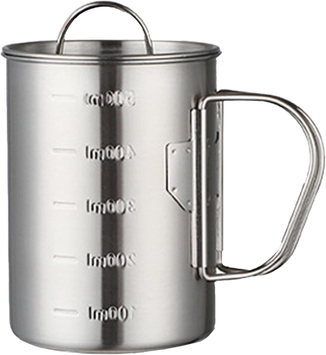 Glomora Stainless Steel Camping Mug, Stainless Steel Camping Cup Pot, Outdoor Mug with Folding Handle, Lid Scale - Ideal for Camping, Hiking, Backpacking (500 Ml) image number 3