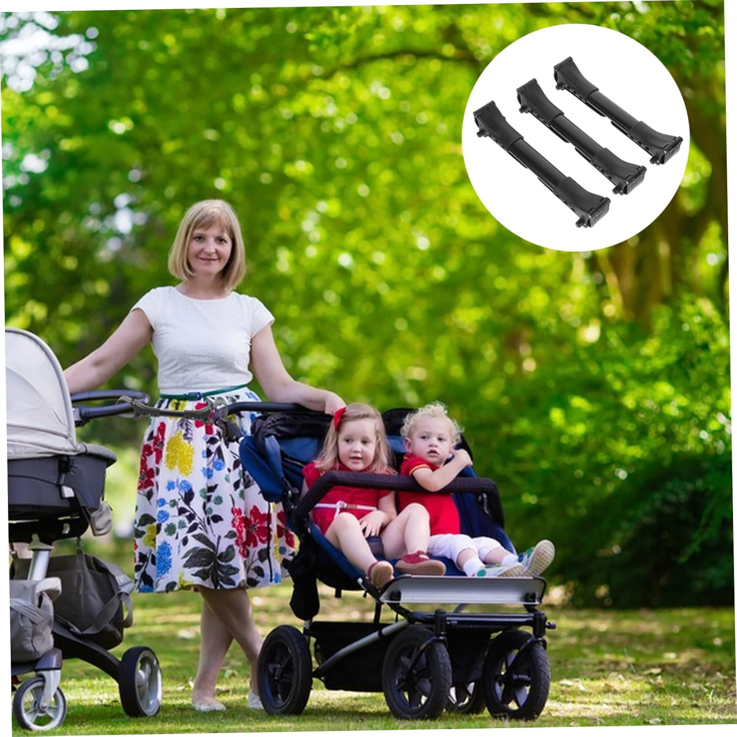 NUOBESTY 3Pcs Adjustable Twin Baby Stroller Connectors, Universal Aluminium Connectors for Strollers, Black