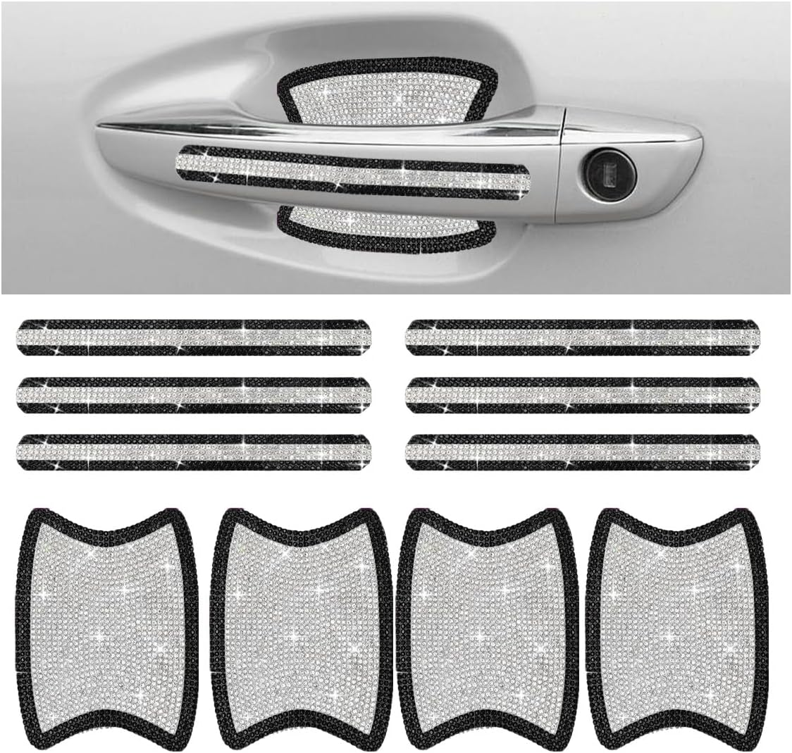 10PCS Bling Car Door Handle Anti-Scratch Sticker, Bling Car Door Handle Sticker, Universal Car Doors Handles Protective Cover, Shiny Rhinestone Auto Decor Accessories for Women (Pink)