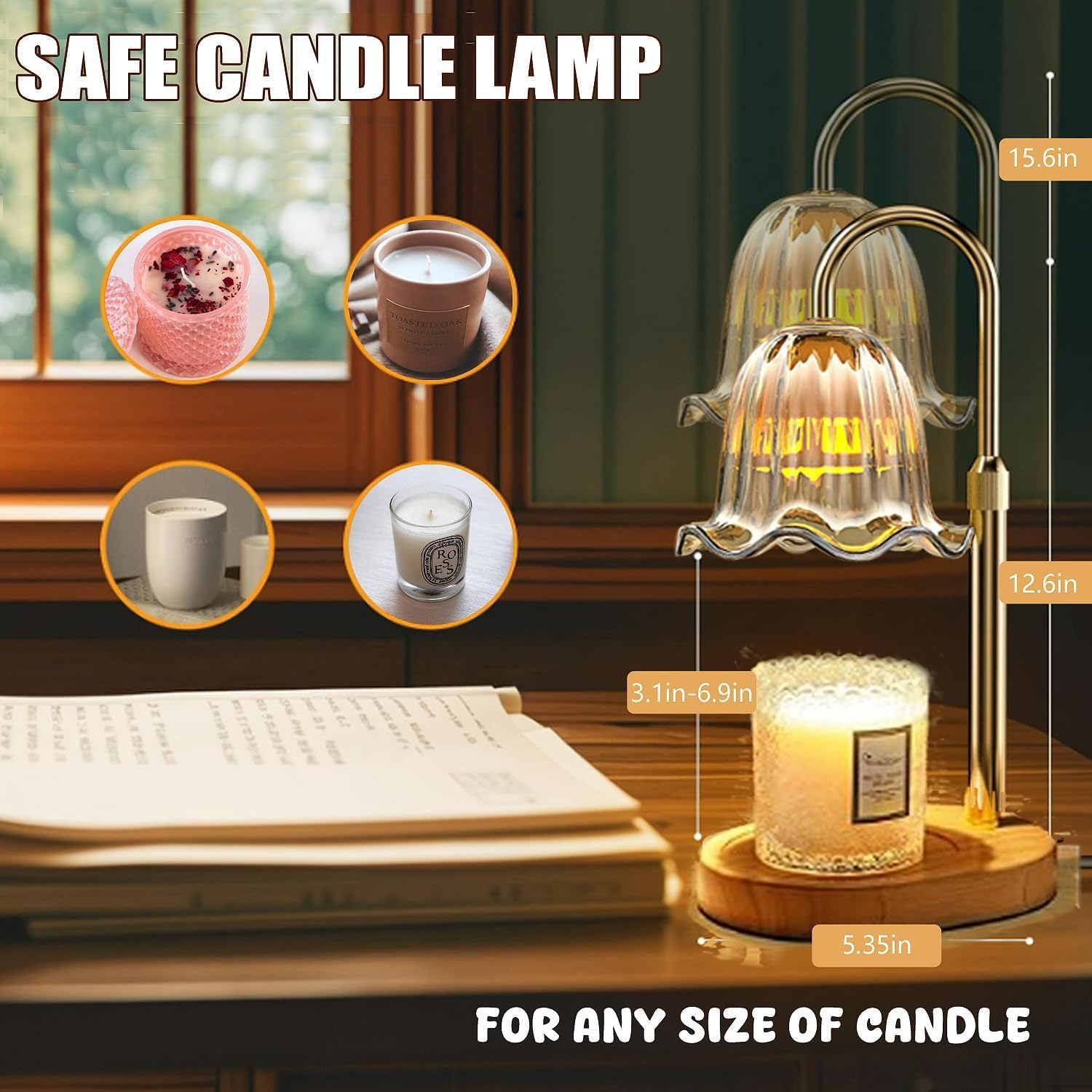 Adjustable Candle Warmer Lamp with Timer & Dimmer, Vintage Home Decor for Scented Jar Candles - Adjustable Height, Safe Melting Tech, Ideal Women/Men, New Home Bedroom Essential