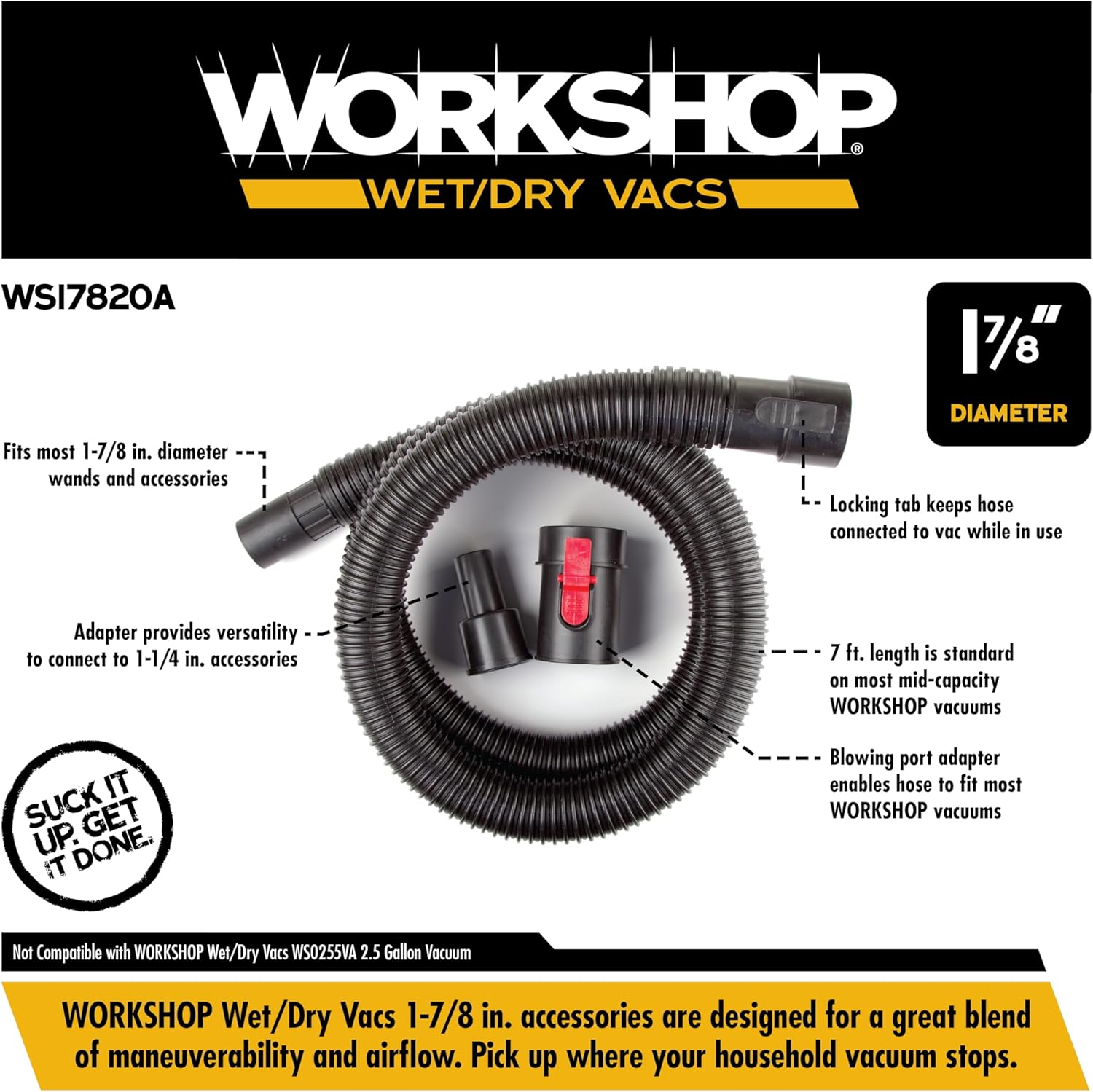WORKSHOP Wet/Dry Vacs Vacuum Accessories WS17820A Wet/Dry Vacuum Hose, 1-7/8-Inch X 7-Feet Locking Wet/Dry Vac Hose for Wet/Dry Shop Vacuums image number 3