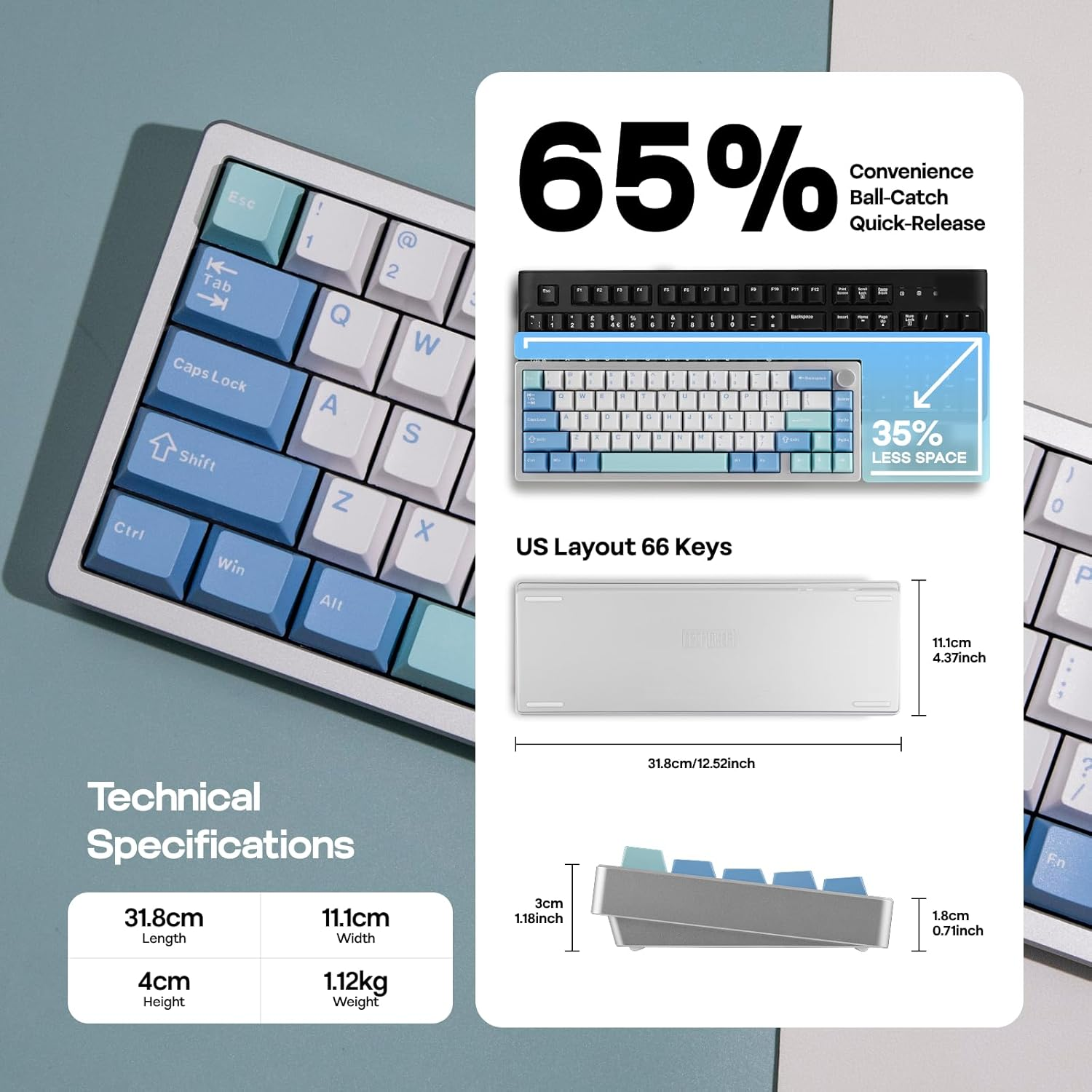 EPOMAKER Galaxy65 Wireless QMK/VIA Mechanical Keyboard, Ball-Catch Anodized Aluminum Custom Keyboard, Pre-Lubed Hot-Swappable Switch, RGB Backlit, Rotary Knob, 2.4Ghz/Bt/Type-C (Silver)