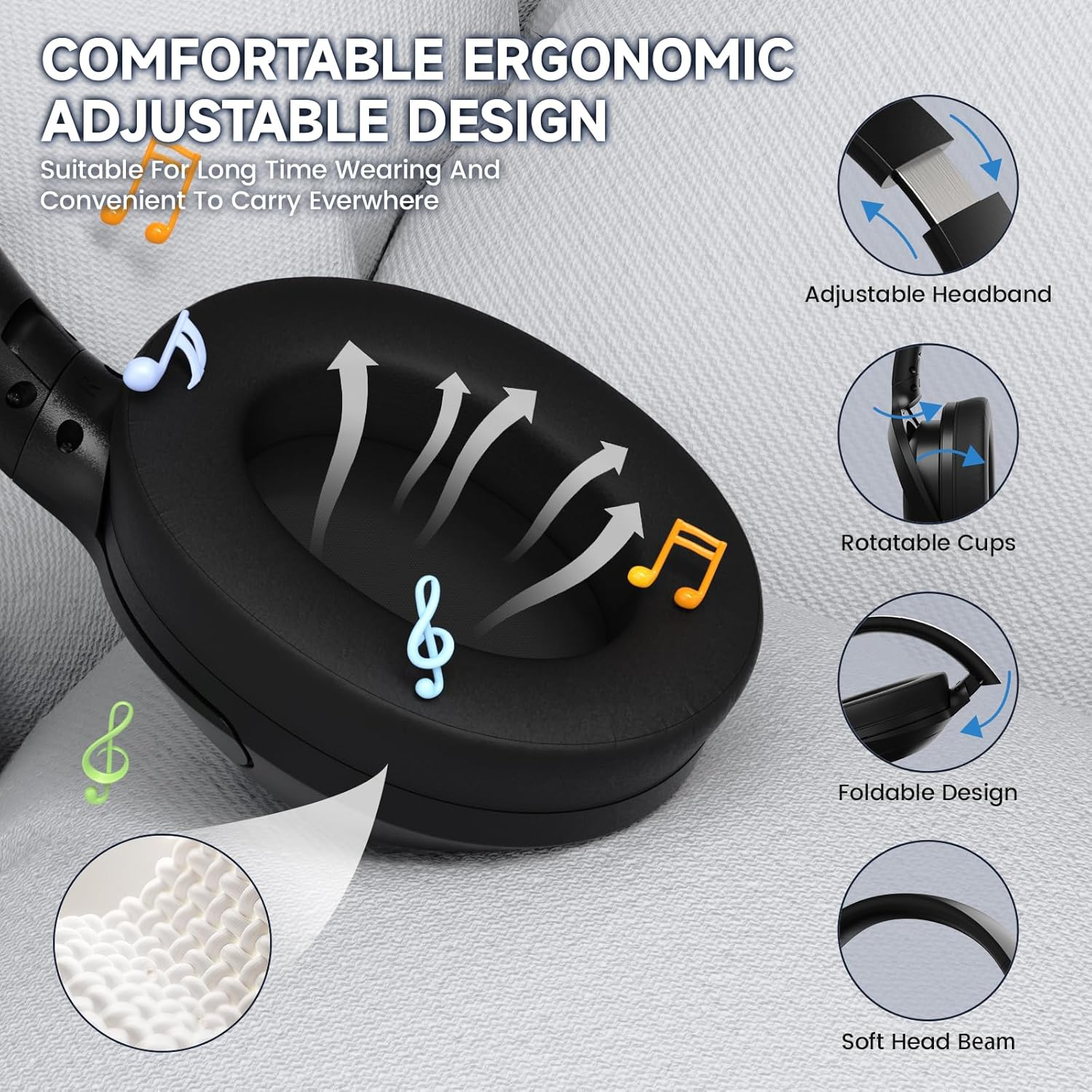 Lexonelec X Attack Shark G300 Wireless Active Noise Cancelling Headset, Bluetooth 5.3 Deep Bass HD Stereo Sound over Ear, 20H Playtime, Built-In Mic Lightweight Design 3.5Mm Gaming Headset(Black) image number 1