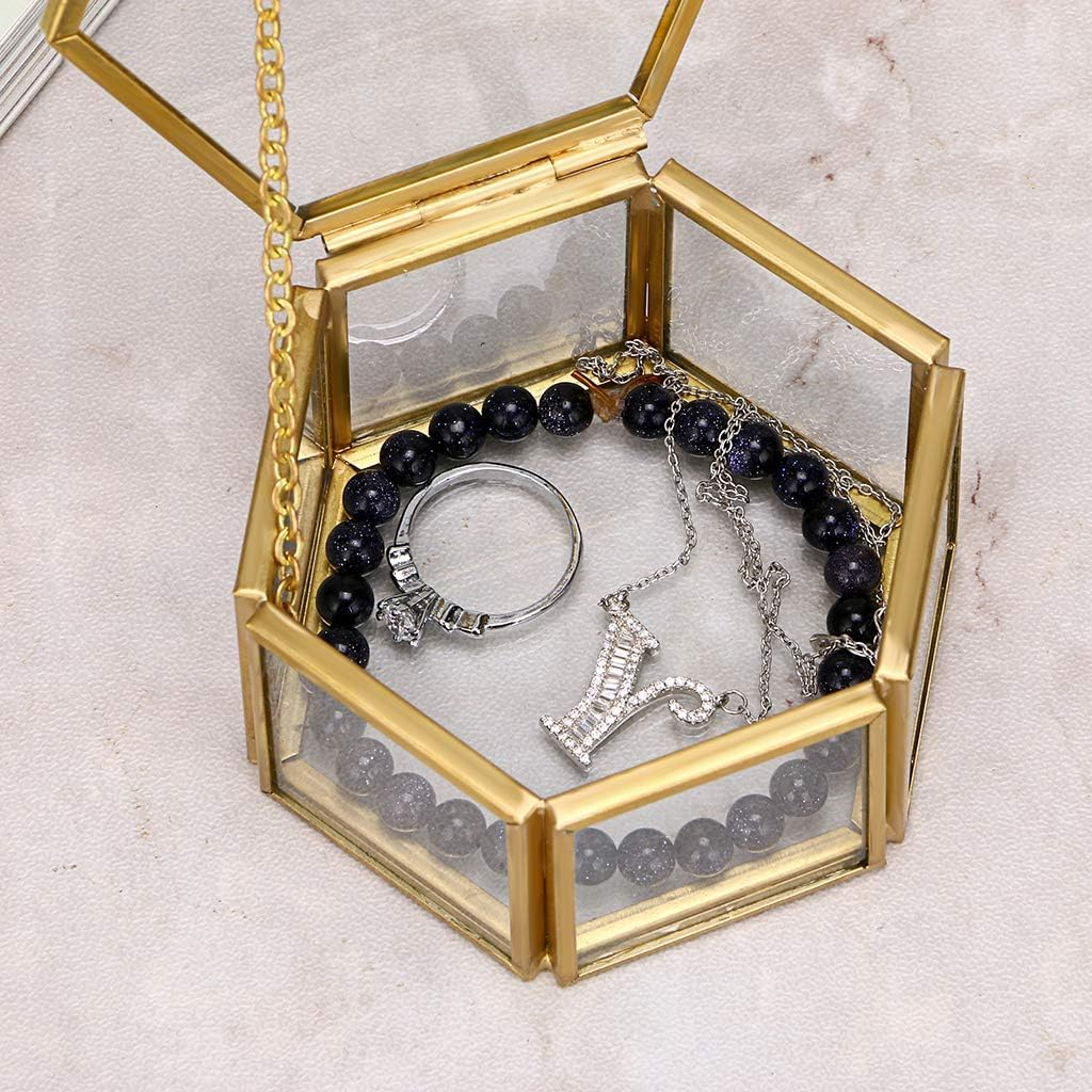 Mirror Glass Vanity Tray - Gold Ornate Makeup Vintage Octagonal Perfume Dresser Jewelry Trinket Organizer for Bathroom Storage Home Decor (2.8" X 2.8" X1.8" Gold) image number 2