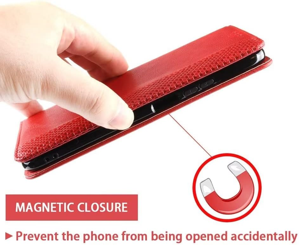 COMAKU Multifunctional TCL 505 Case, Wallet Phone Case with Built-In Card Slots - Red - Red image number 3