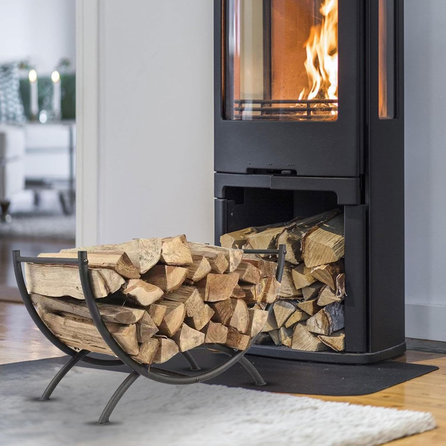 Curved Log Holder Fire Wood Rack Fireplace Wood Storage Log Storage Rack for Cooking image number 4