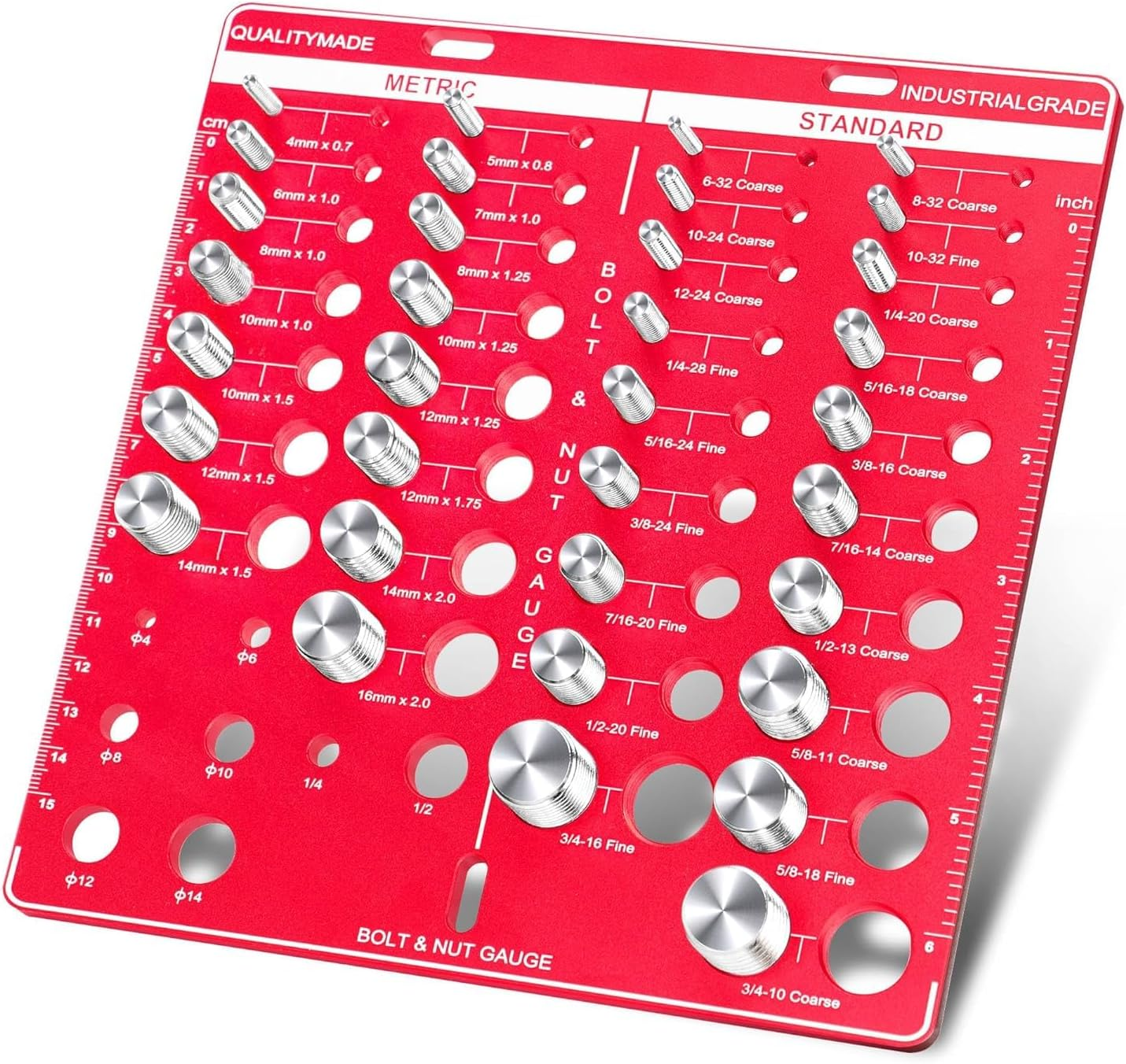 34 Nut and Bolt Thread Checker, Bolt and Nut Identifier Gauge Thread Checker Standard and Metric Board Wall Mount Screw Size and Thread Gauge Square image number 3