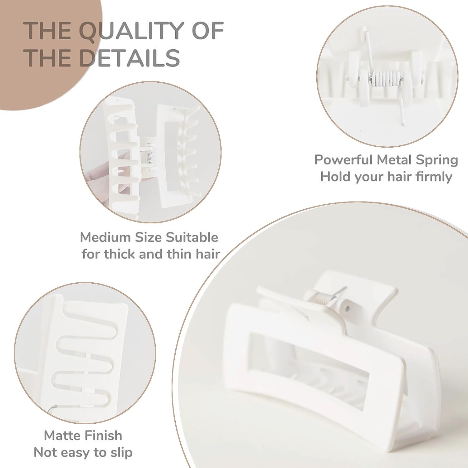 LILIEBE 3.4" Small Hair Claw Clips for Thin Hair (Set of 6) (White) image number 1