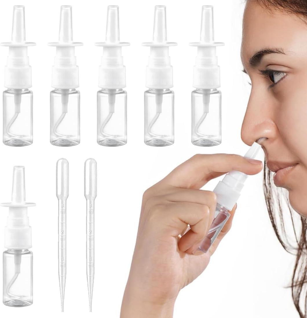 WKRTDY 6 Empty Nasal Spray Bottles for Refill with 2 Droppers Fine Spray Mist for Cosmetics, Perfume & Salt Water (10 Ml) - Practical Spray Bottles image number 1