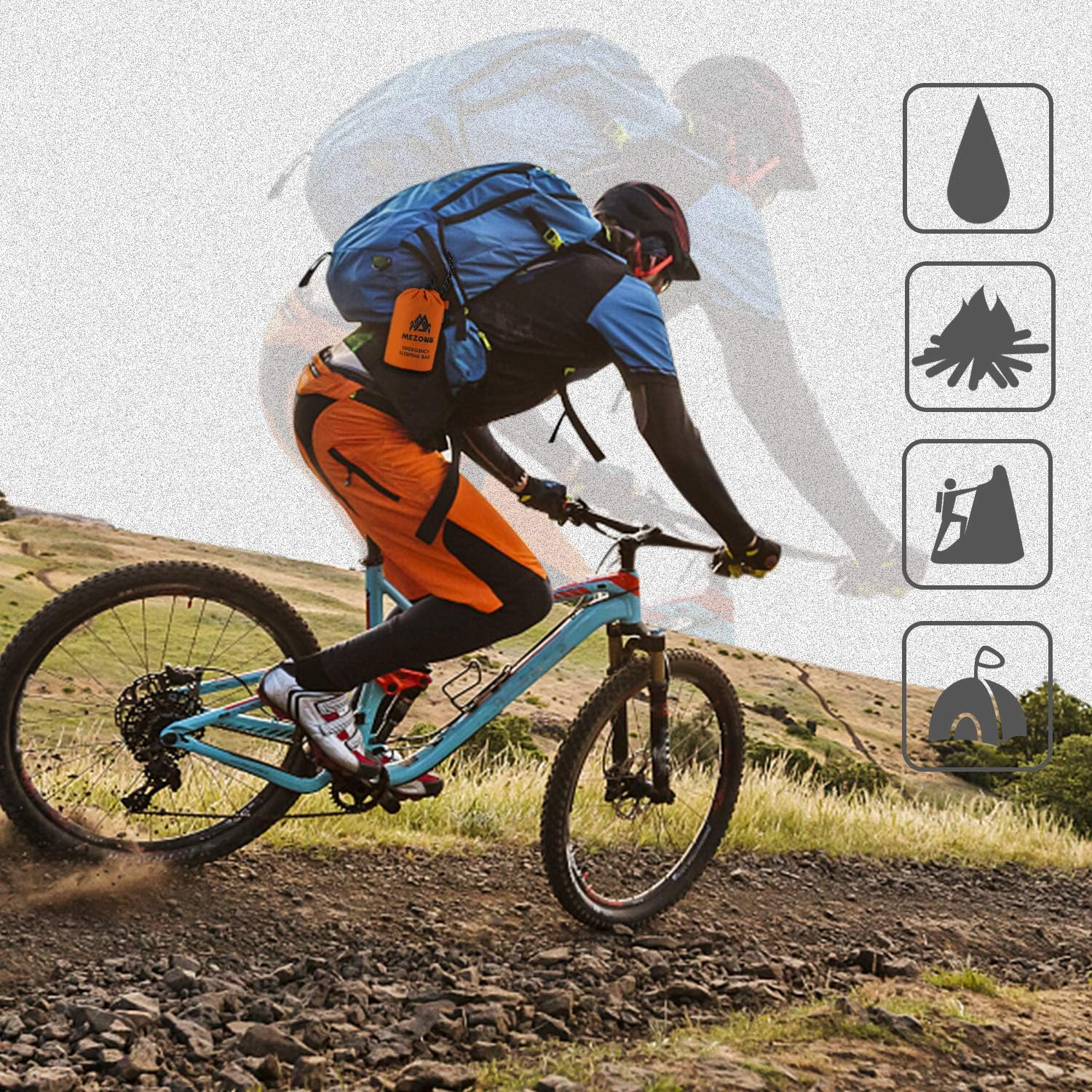 Mezonn PE Emergency Sleeping Bag Survival Bivy Sack- Use as Emergency Space Blanket, Lightweight Sleeping Bag, Survival Gear for Outdoor, Hiking, Camping - Includes Nylon Sack with Carabiner