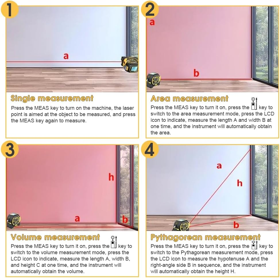 Chamgeco Almighty Ruler Laser Rangefinder, 3-In-1 Infrared Laser Tape Measure, 60M Digital Retractable Laser Measuring Sight with 5M Measuring Tape, Handheld Tape Measure Tool with Large LCD Display image number 5