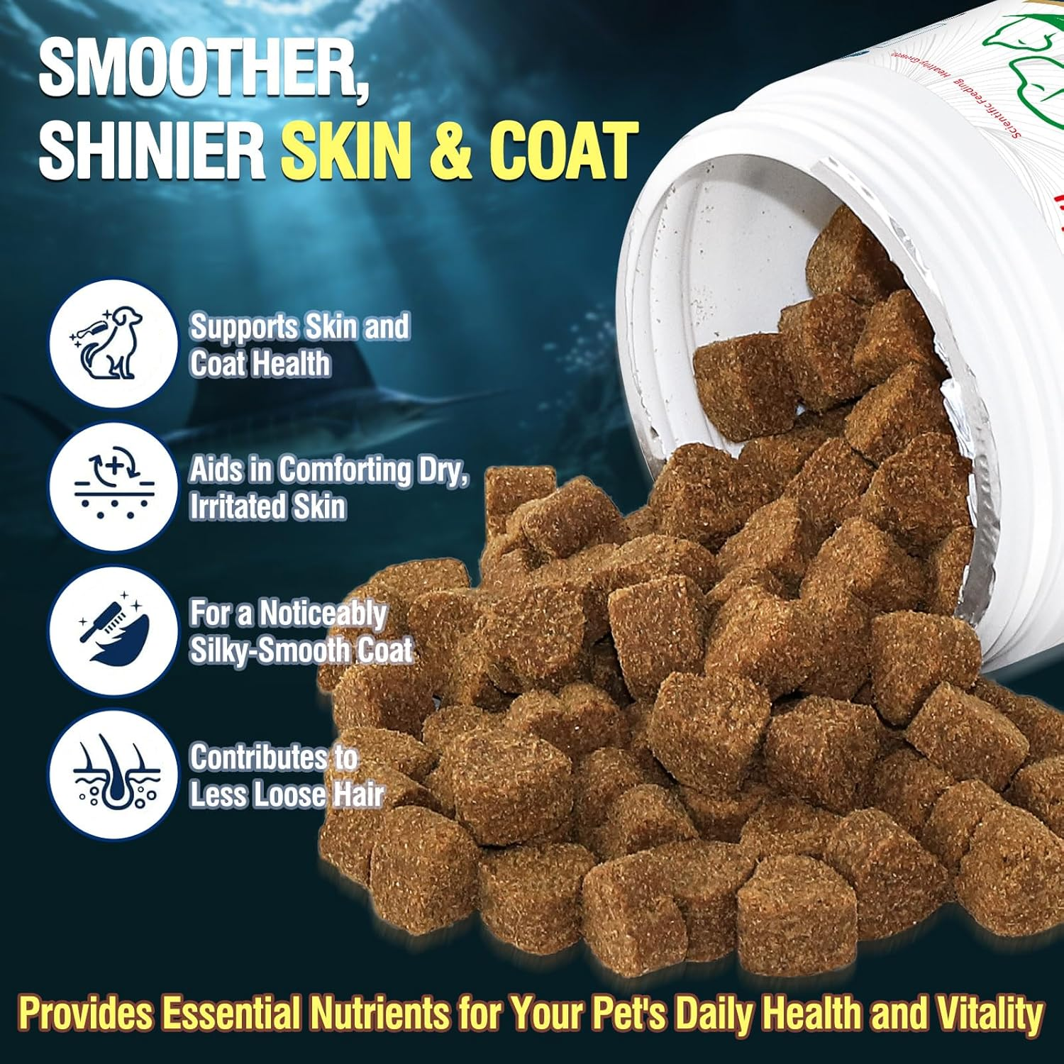 Cat Skin and Coat Healthy Chews, Crunchy Treats with Vitamin E, Omega 3, Moisturizes Skin & Promotes Shiny Hair, Reduces Shedding for Cats, Cat Supplements - Chicken 300G image number 3