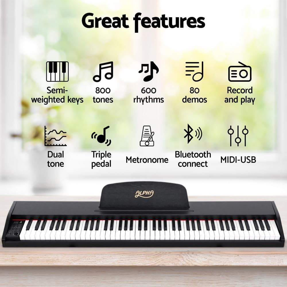 Alpha 88 Keys Digital Piano Keyboard Electronic Semi-Weighted W/Stand image number 3
