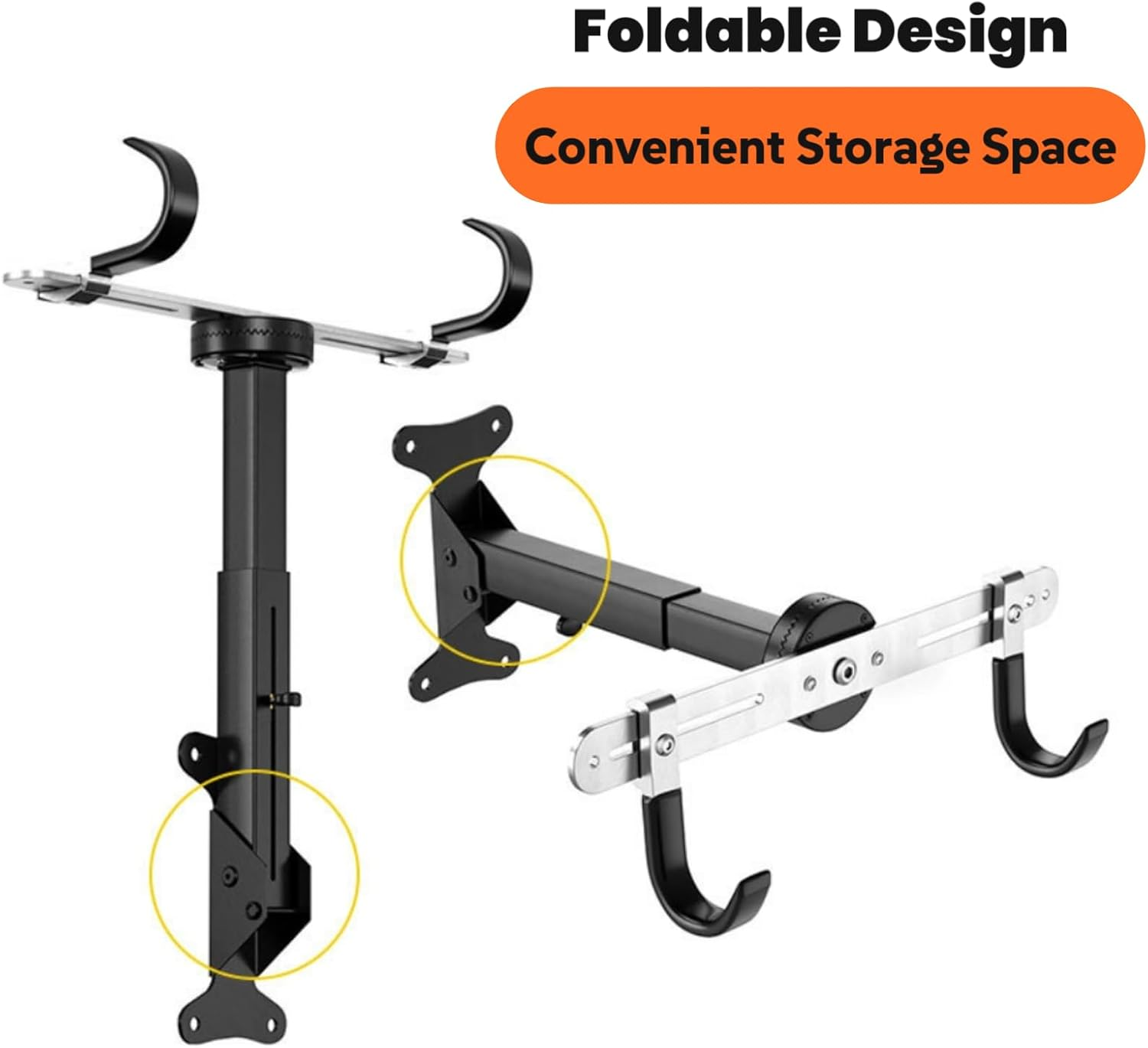 Bike Wall Mount - Horizontal Storage Rack for Hanging Bicycles at Home or in the Garage - Adjustable Bike Hanger and Holder - Wall-Mounted Bike Rack Hooks for Mountain Road and Hybrid
