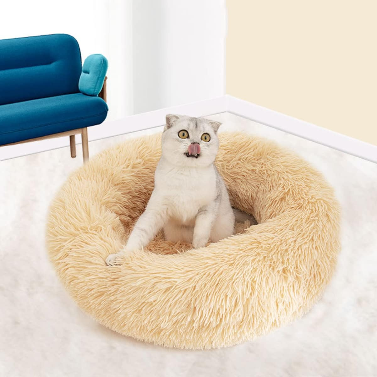 Dog Bed Calming Dog Bed & Cat Bed, Anti-Anxiety Donut Dog Cuddler Bed, Warming Cozy Soft Dog round Bed, for Small Medium Dogs and Catsbrowndiameter20In image number 2