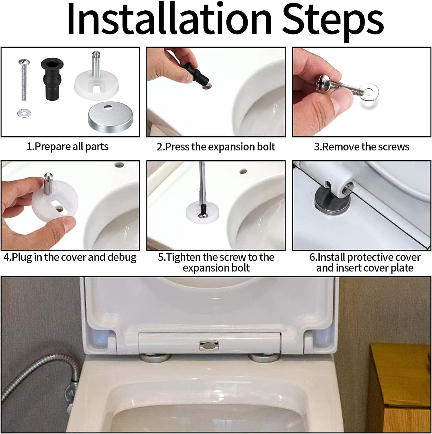 Heatunk Universal Quick Release Toilet Seat Hinge Fittings - Top Fixing, 4 Pcs | Easy Installation for WC Toilets | Ideal for Blind Holes image number 2