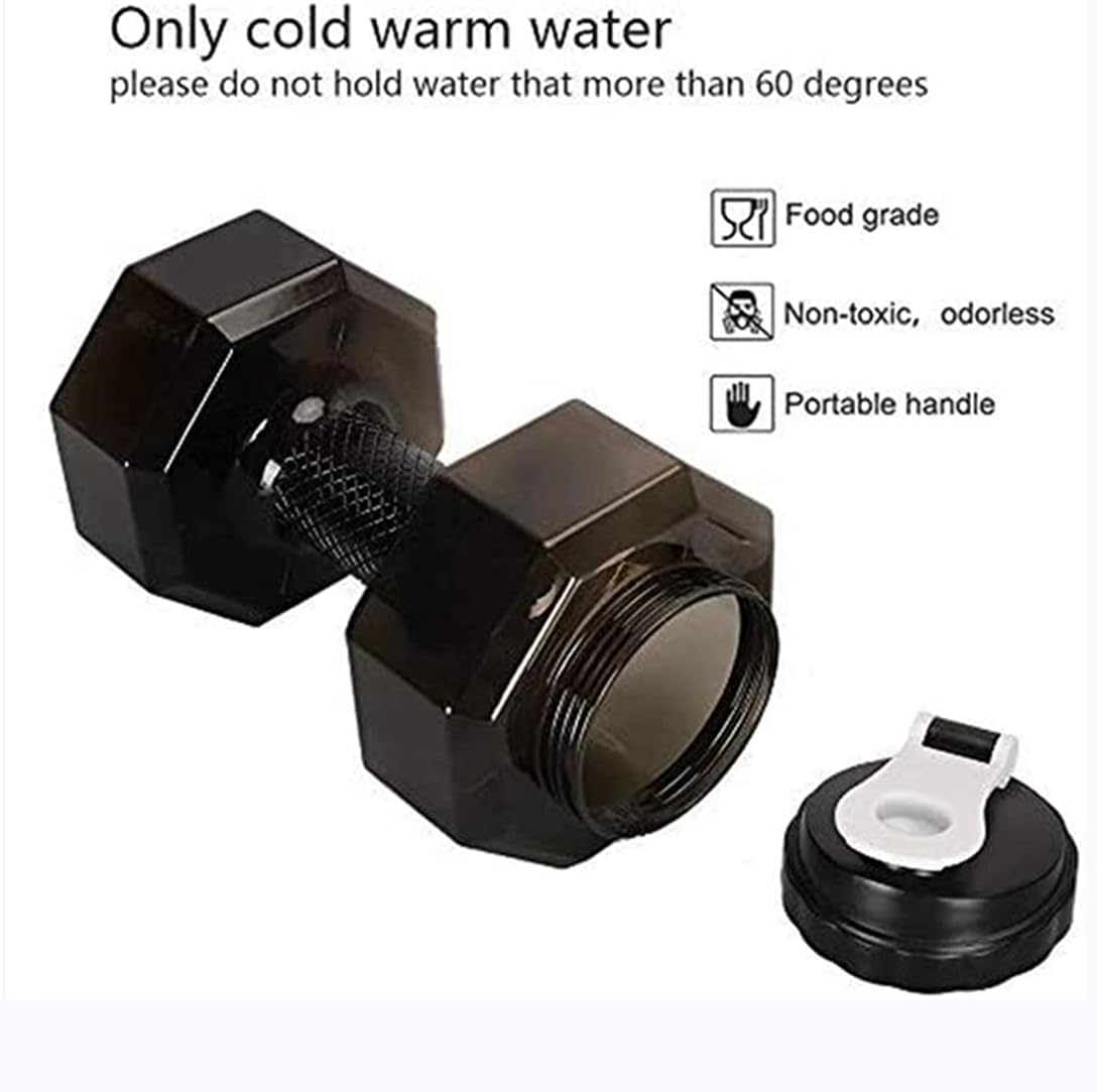 CMLLING 2.6L / 88Oz Dumbbell Shape Water Bottle, Portable Weight Water Bottles, Dumbbells Travel Cup, PETG Eco-Friendly Cup for Gym, Yoga, Running, Outdoors, Cycling, and Camping (Black)