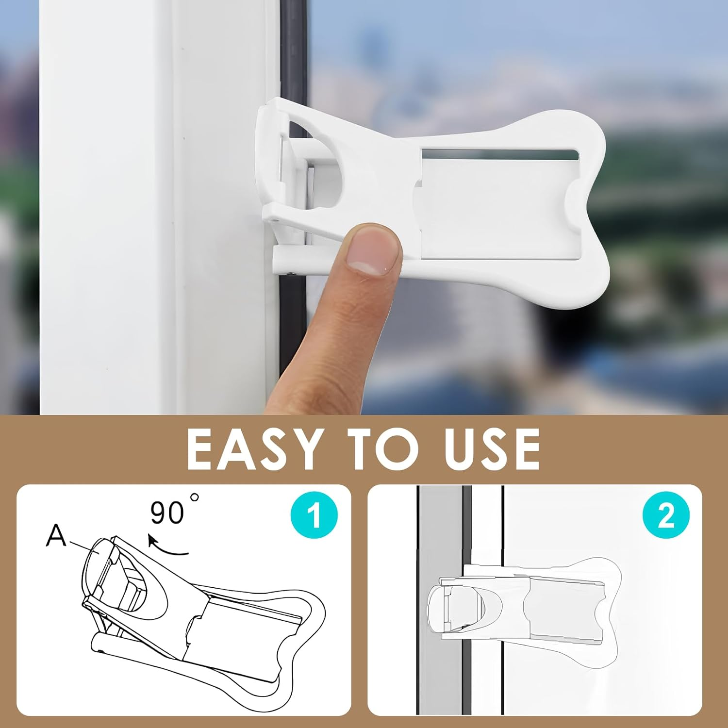 4 Pcs Sliding Door Lock for Child Safety, for Sliding Windows & Door Wardrobes Closets Showers Kitchen Door Sliding Glass Slide Locks Closets and Cabinets, Sticky Version Easy to Install Prevents Pets & Kids from Opening the Door image number 3
